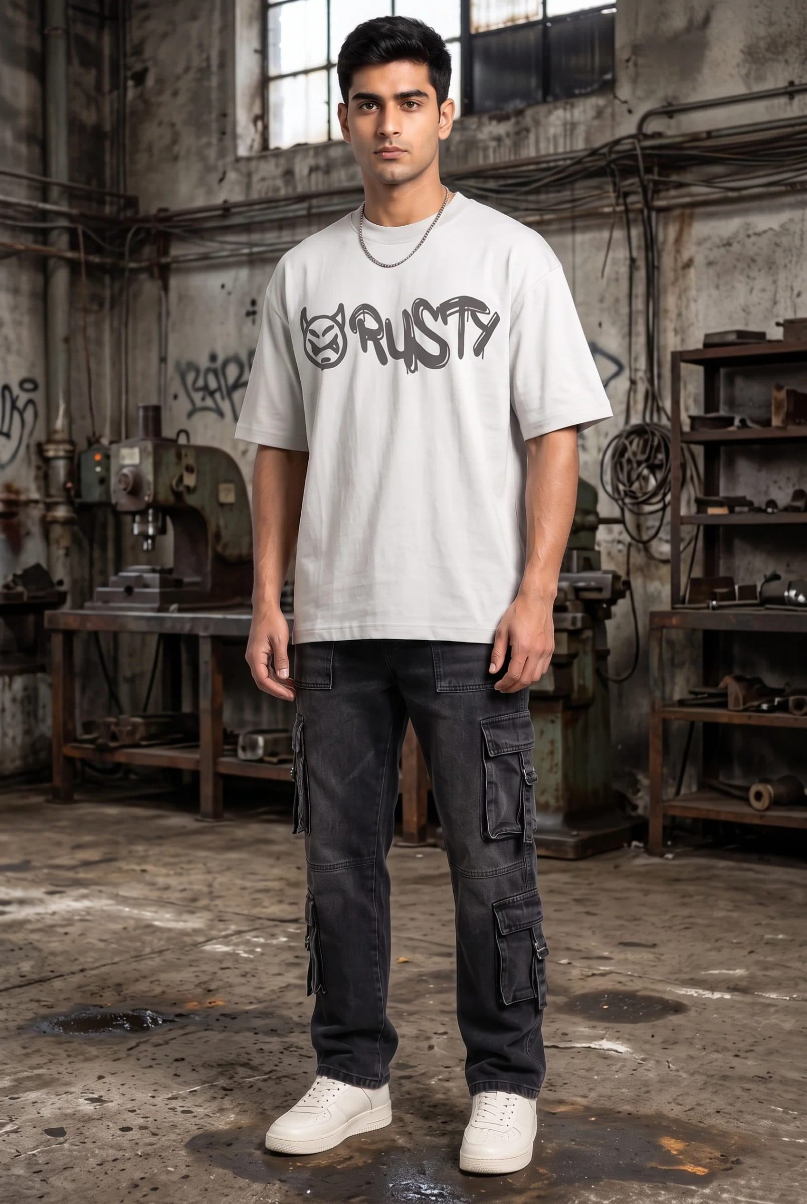 RUST GRAFFITI GREY MEN’S OVERSIZED T-SHIRT image 7