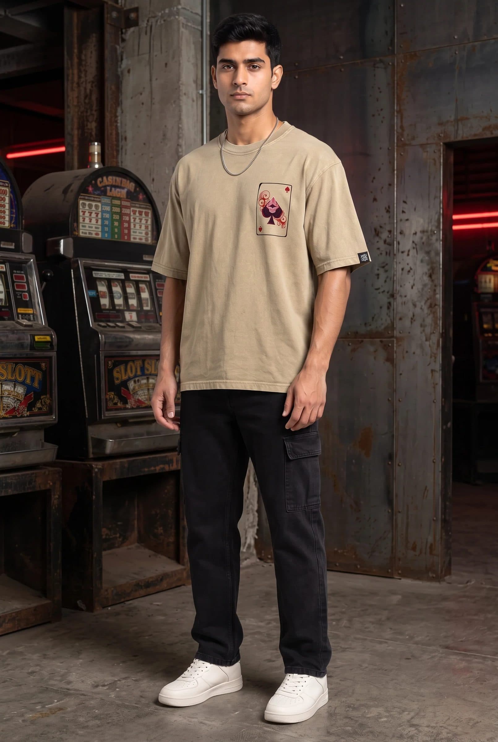SPADE OF SECRETS BEIGE ACIDWASH MEN’S OVERSIZED T-SHIRT image 7