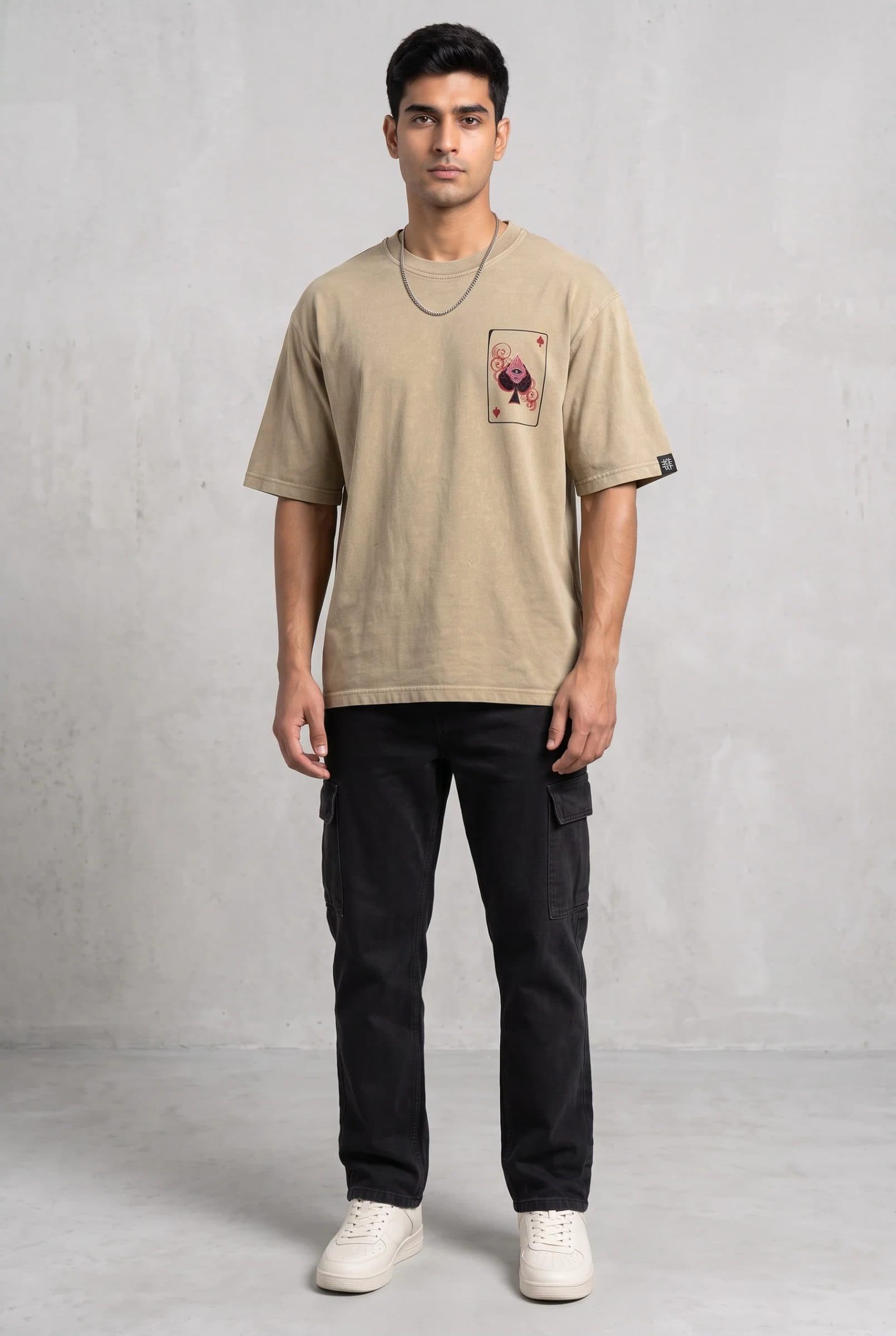SPADE OF SECRETS BEIGE ACIDWASH MEN’S OVERSIZED T-SHIRT image 4