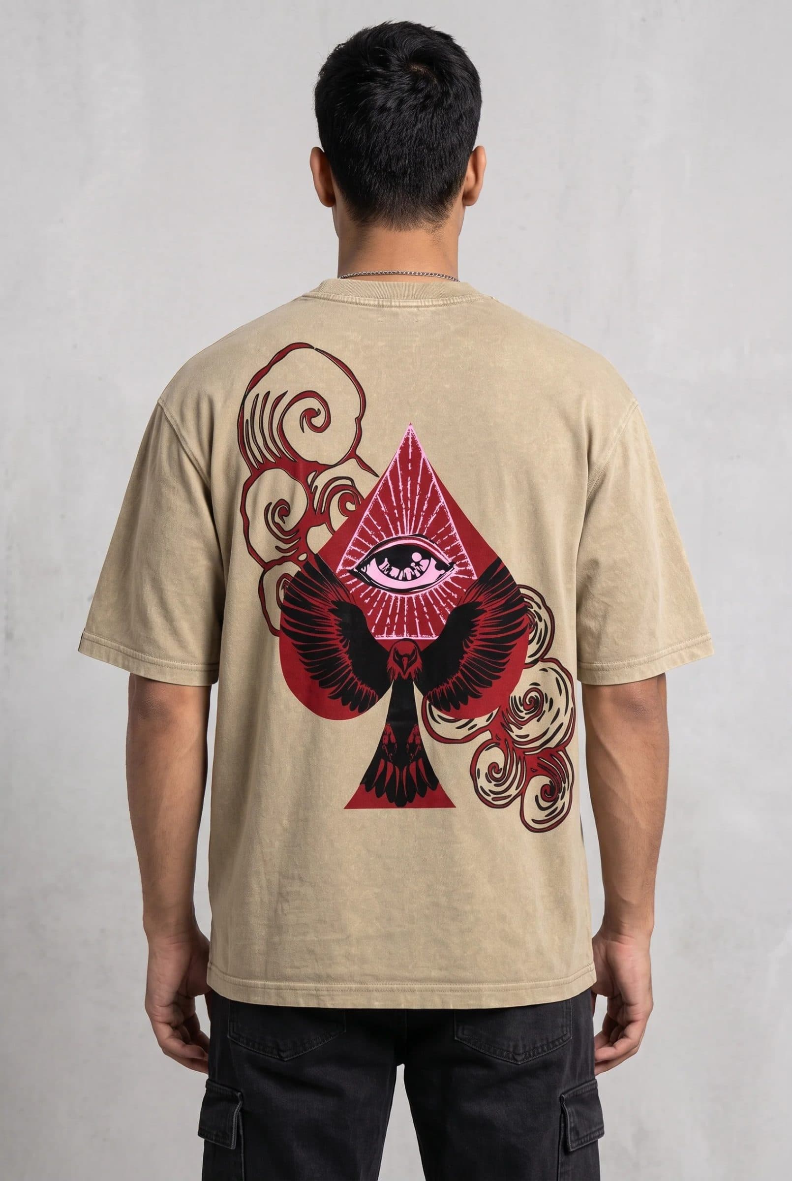 SPADE OF SECRETS BEIGE ACIDWASH MEN’S OVERSIZED T-SHIRT image 3