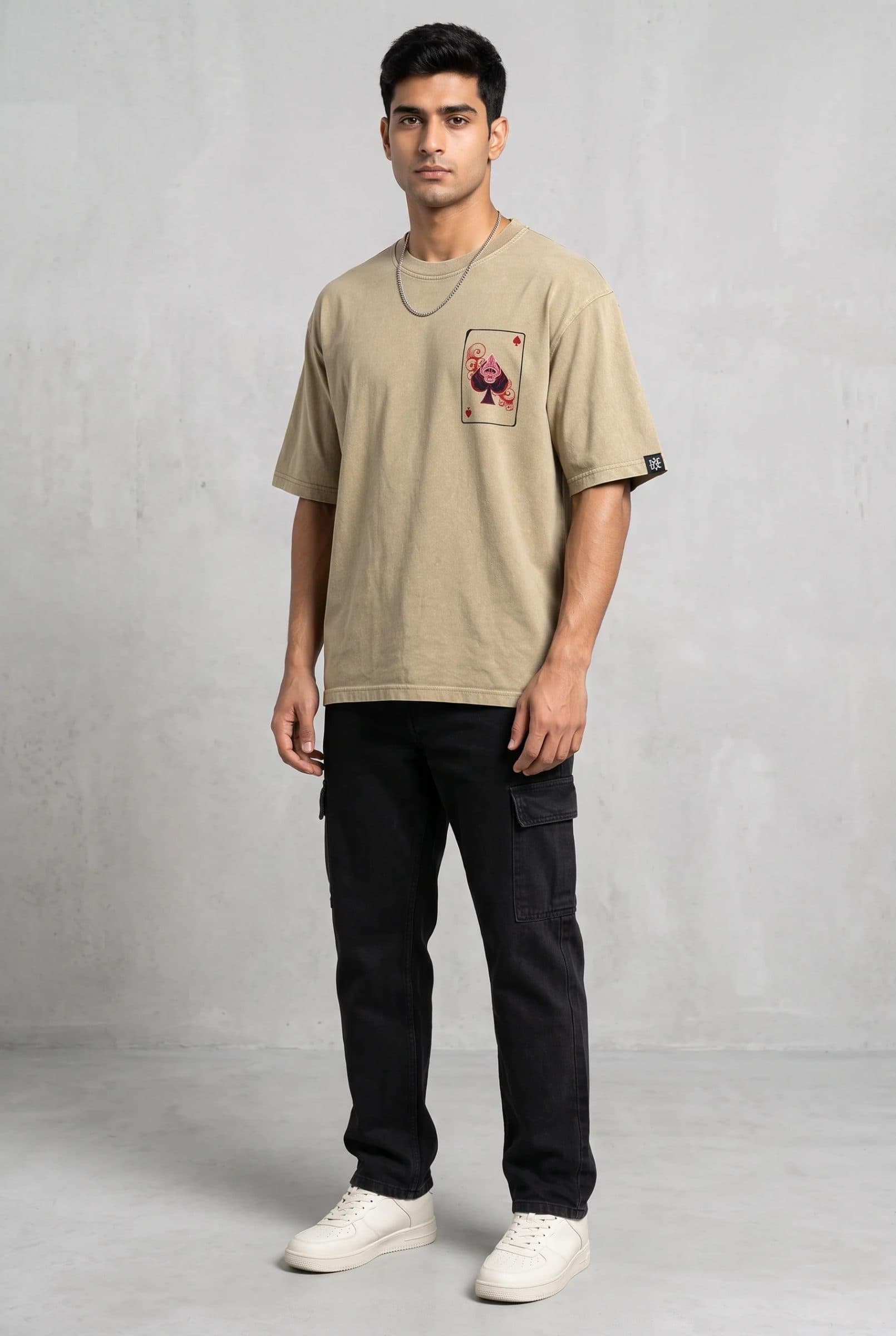SPADE OF SECRETS BEIGE ACIDWASH MEN’S OVERSIZED T-SHIRT image 9