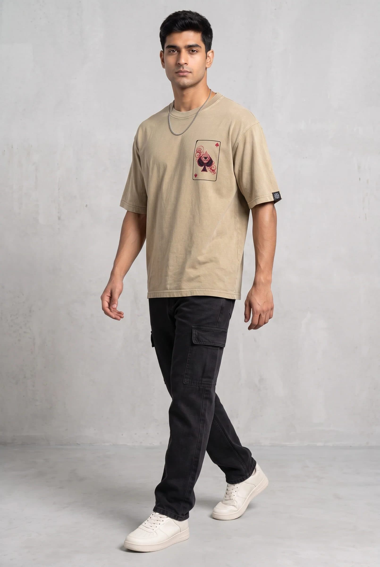 SPADE OF SECRETS BEIGE ACIDWASH MEN’S OVERSIZED T-SHIRT image 6