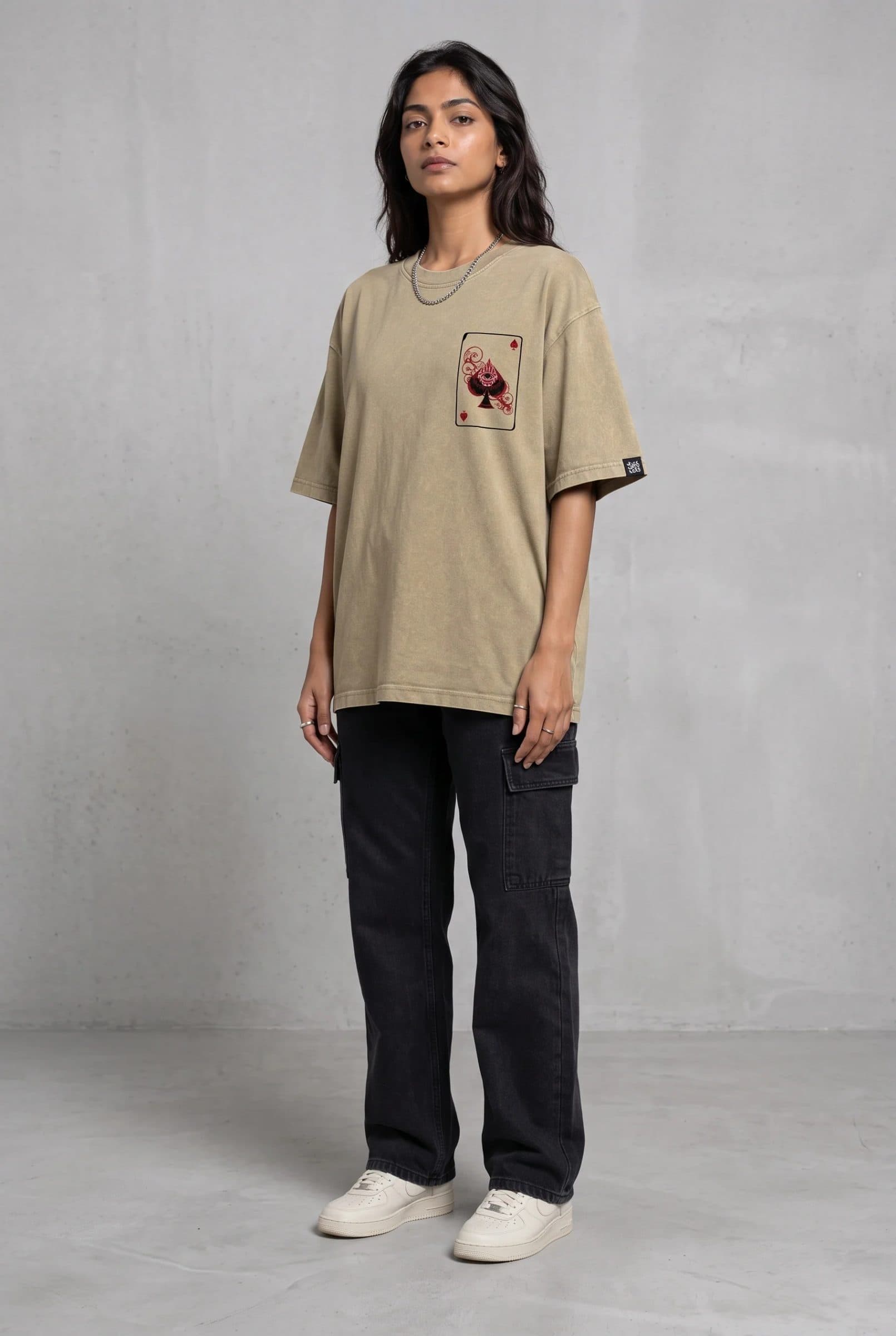 SPADE OF SECRETS BEIGE ACIDWASH WOMEN’S OVERSIZED T-SHIRT image 9