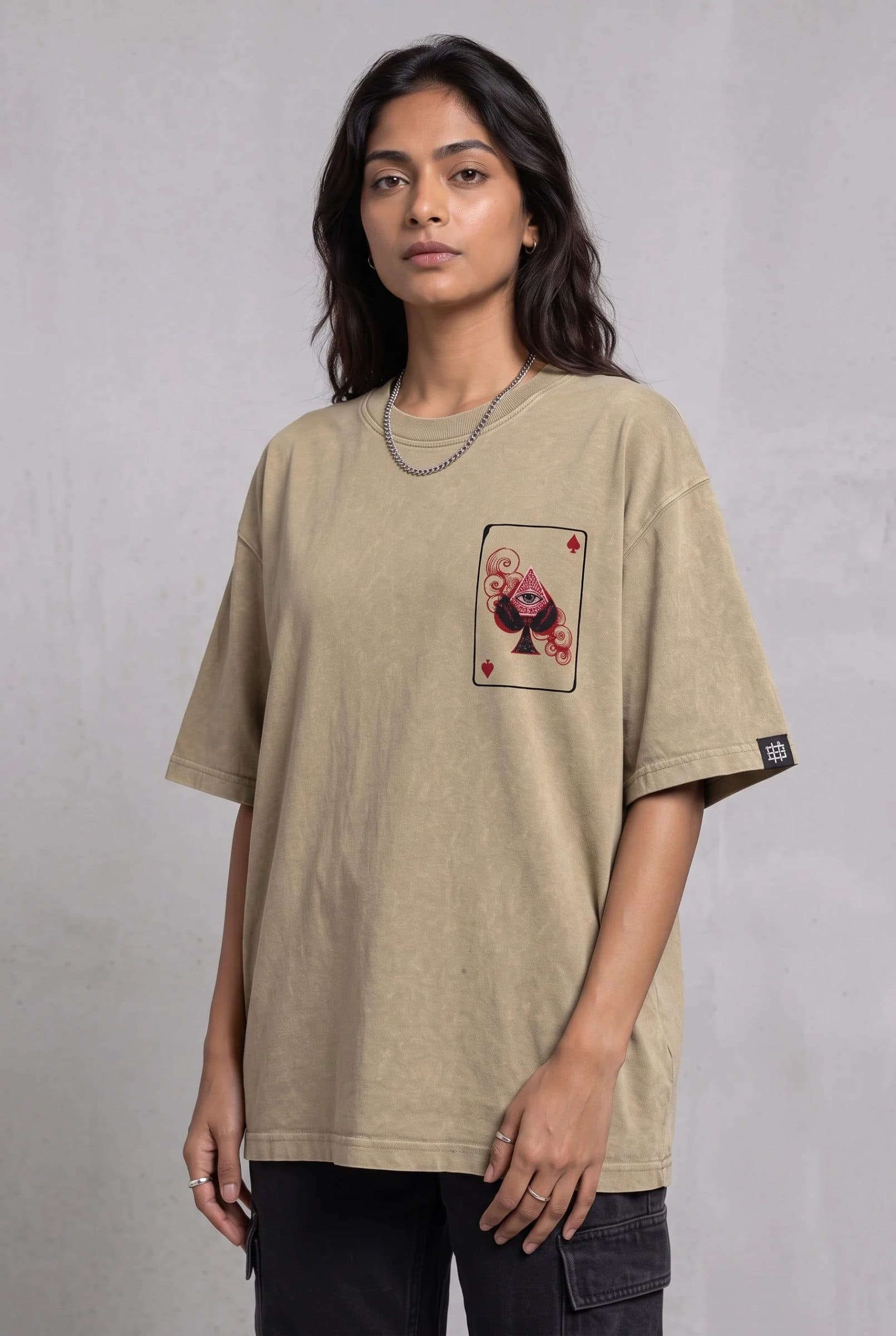SPADE OF SECRETS BEIGE ACIDWASH WOMEN’S OVERSIZED T-SHIRT image 8
