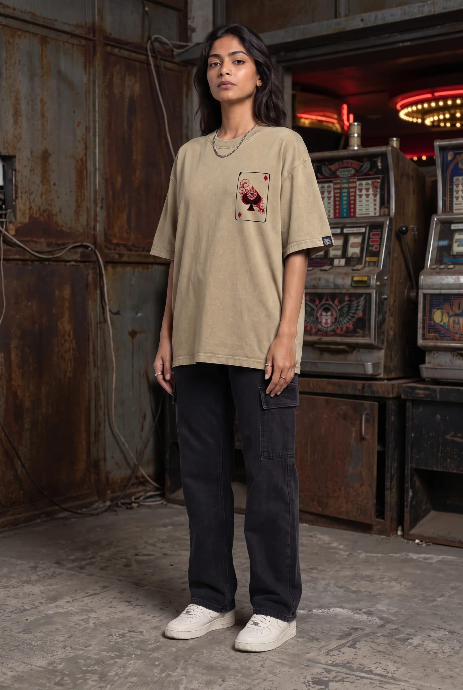 SPADE OF SECRETS BEIGE ACIDWASH WOMEN’S OVERSIZED T-SHIRT image 5