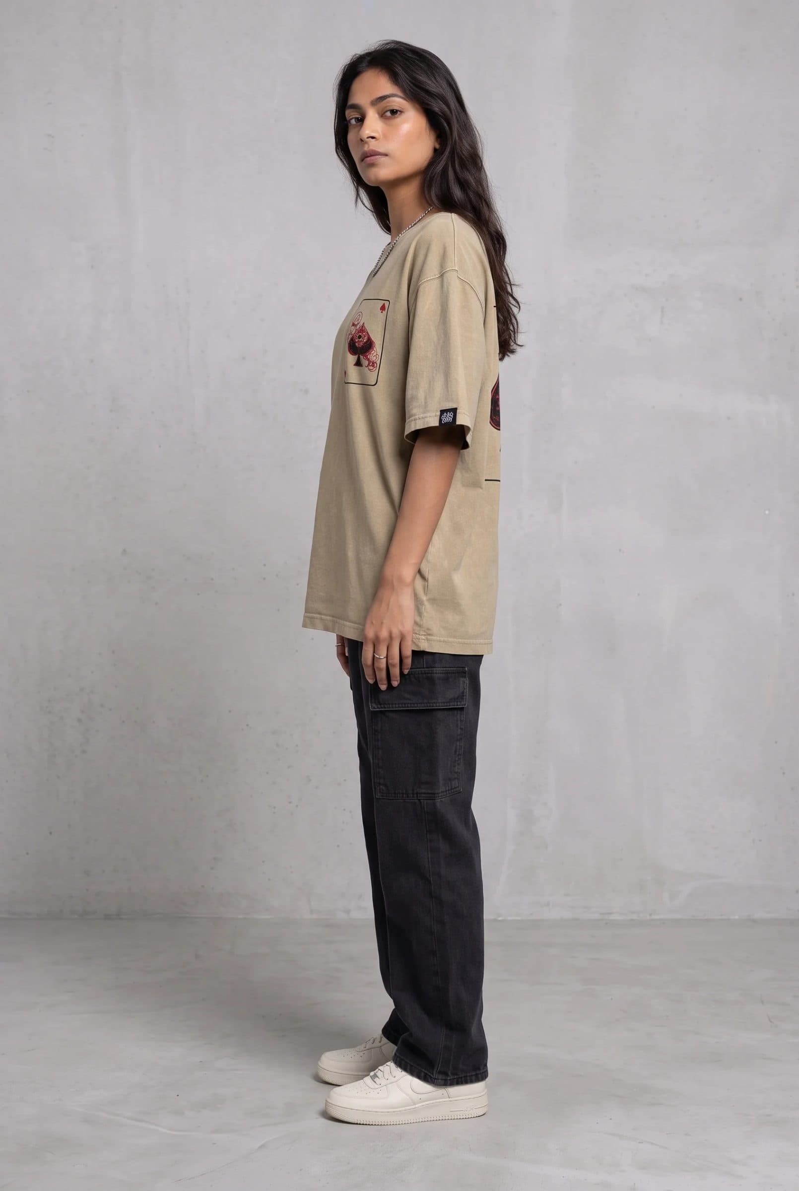 SPADE OF SECRETS BEIGE ACIDWASH WOMEN’S OVERSIZED T-SHIRT image 6
