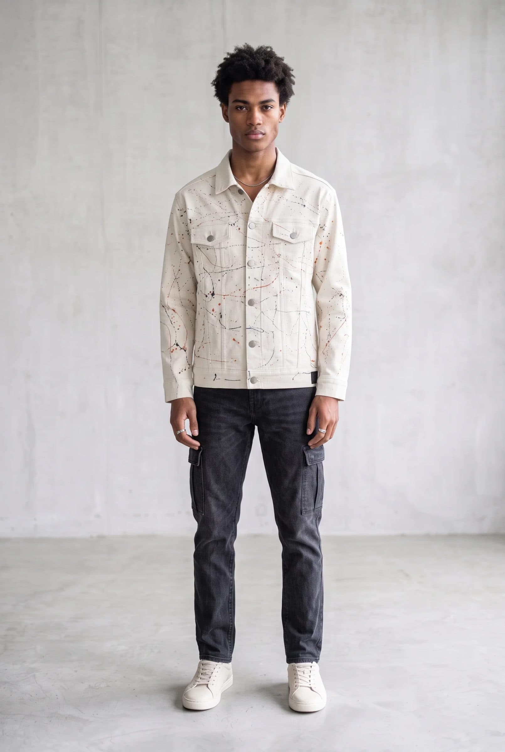 WHITE PAINTED DENIM MEN'S JACKET image 4