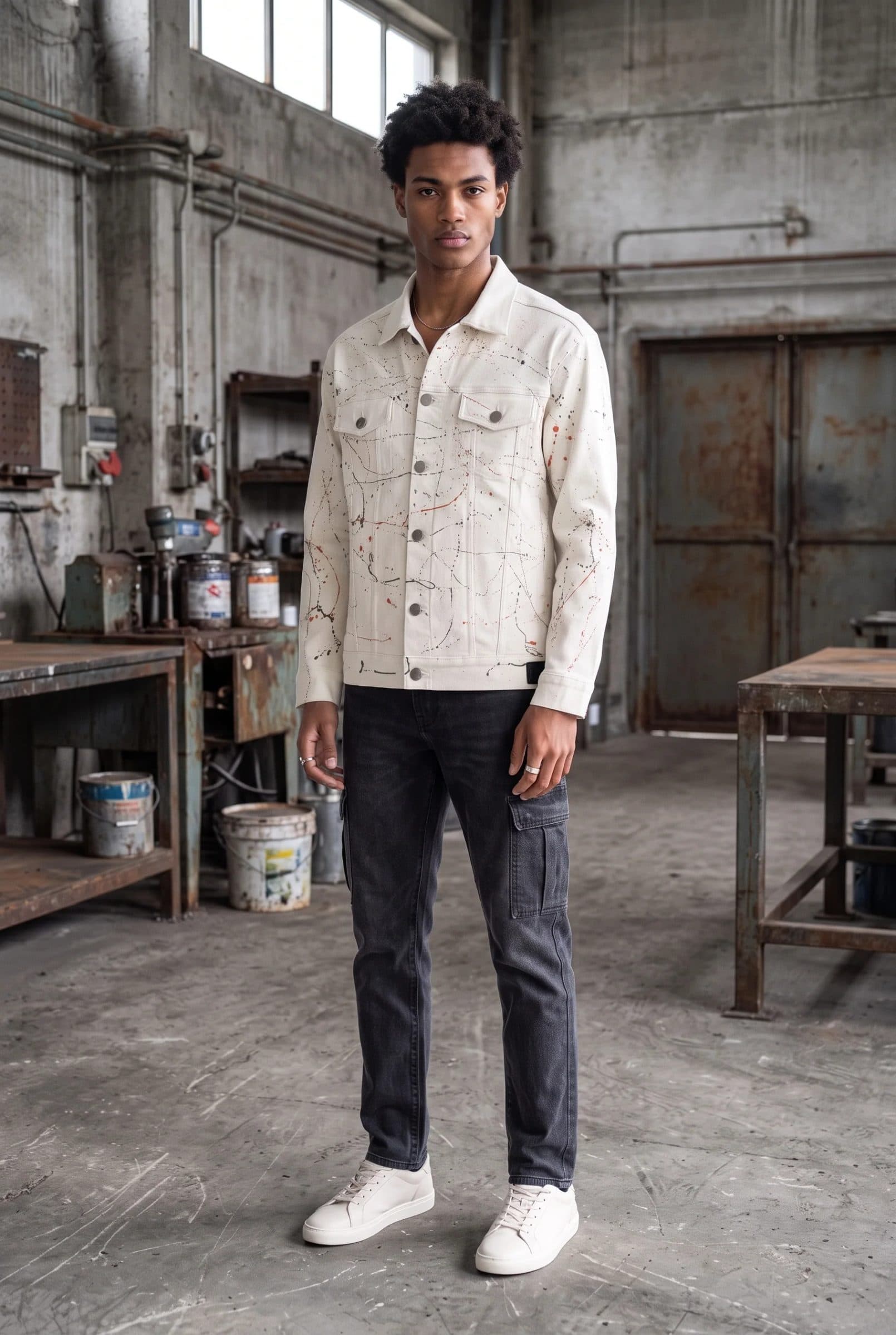 WHITE PAINTED DENIM MEN'S JACKET image 8