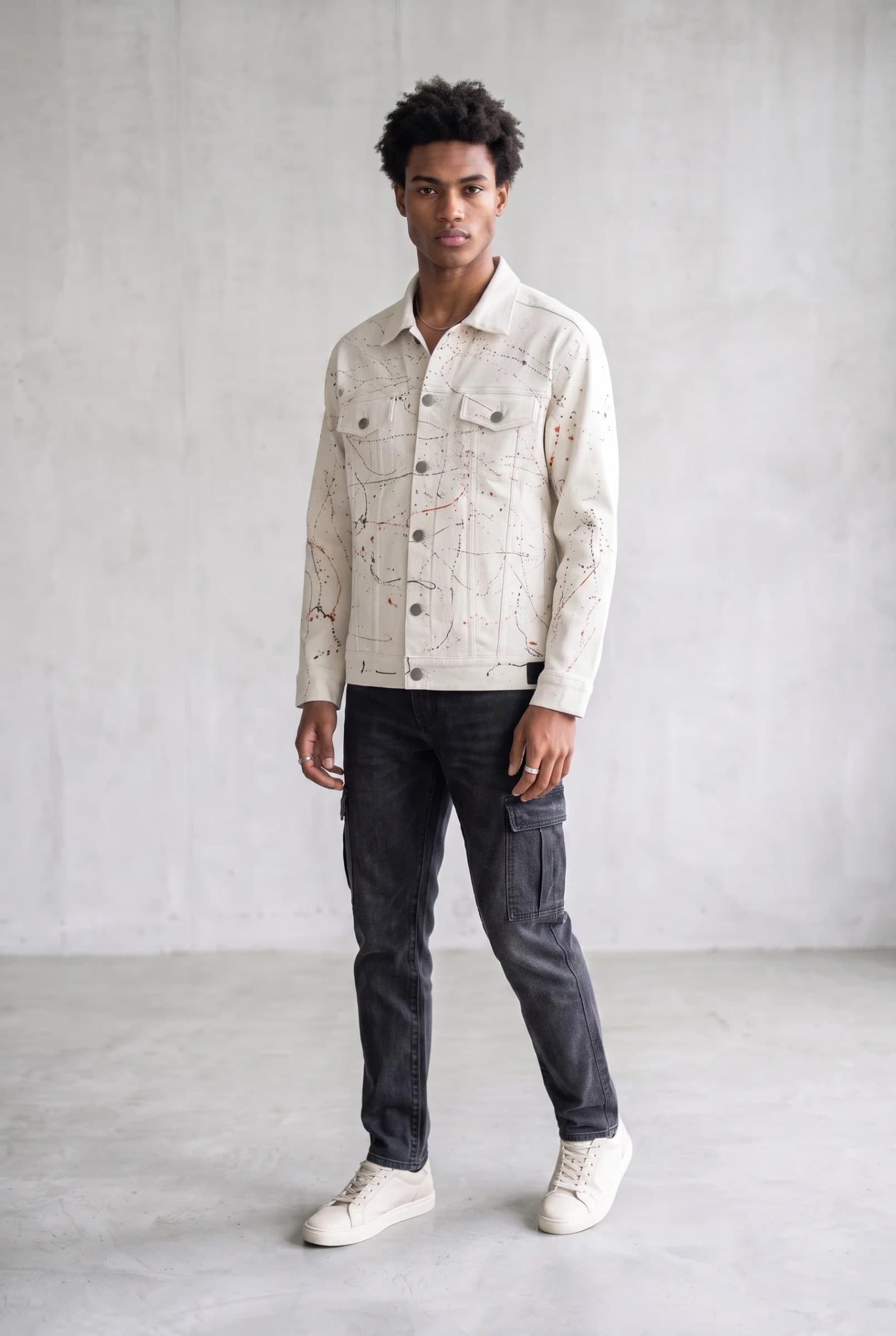 WHITE PAINTED DENIM MEN'S JACKET image 9