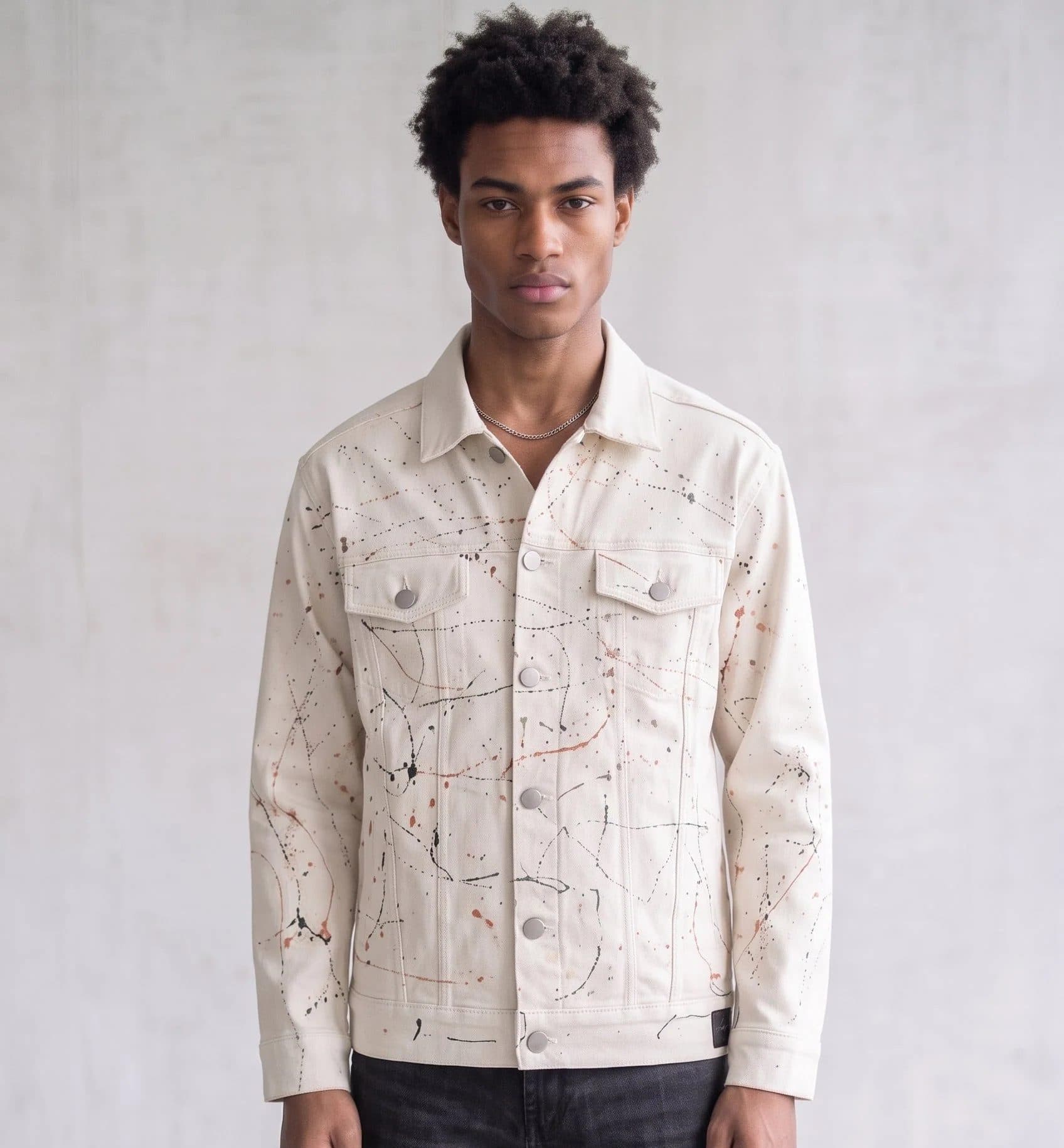 WHITE PAINTED DENIM MEN'S JACKET image 3
