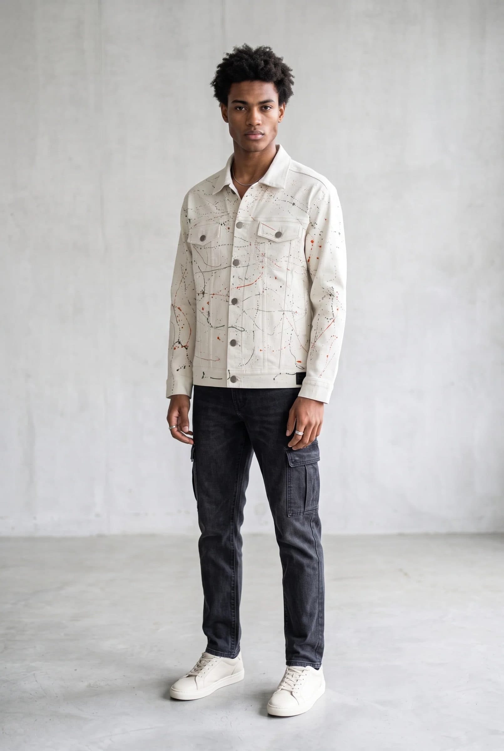 WHITE PAINTED DENIM MEN'S JACKET image 6