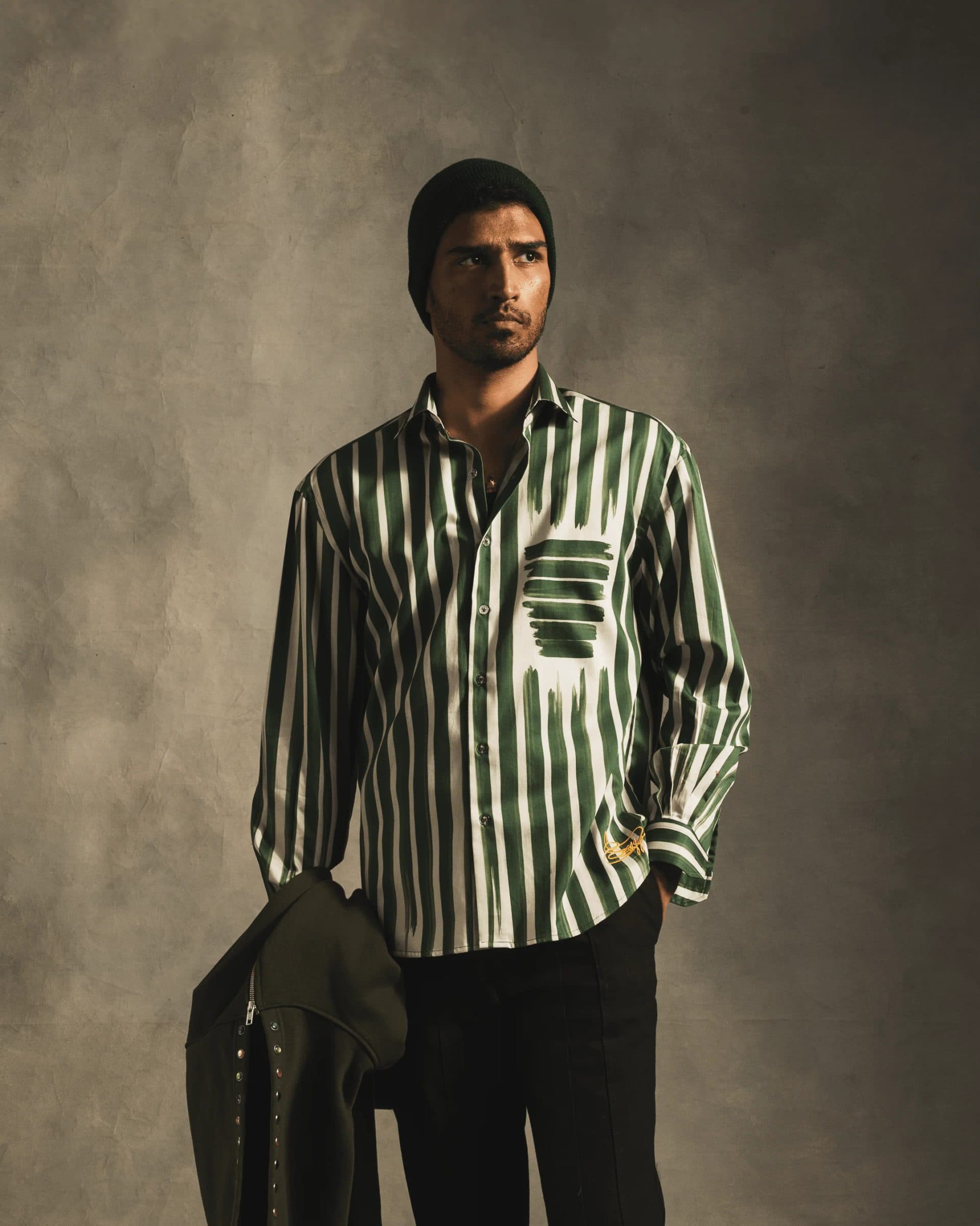 Fake Stripe Shirt In Green image 2