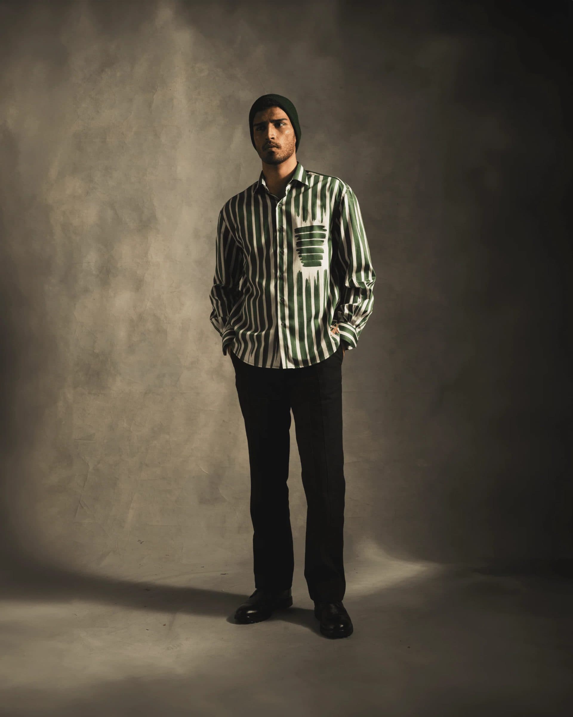 Fake Stripe Shirt In Green image 4