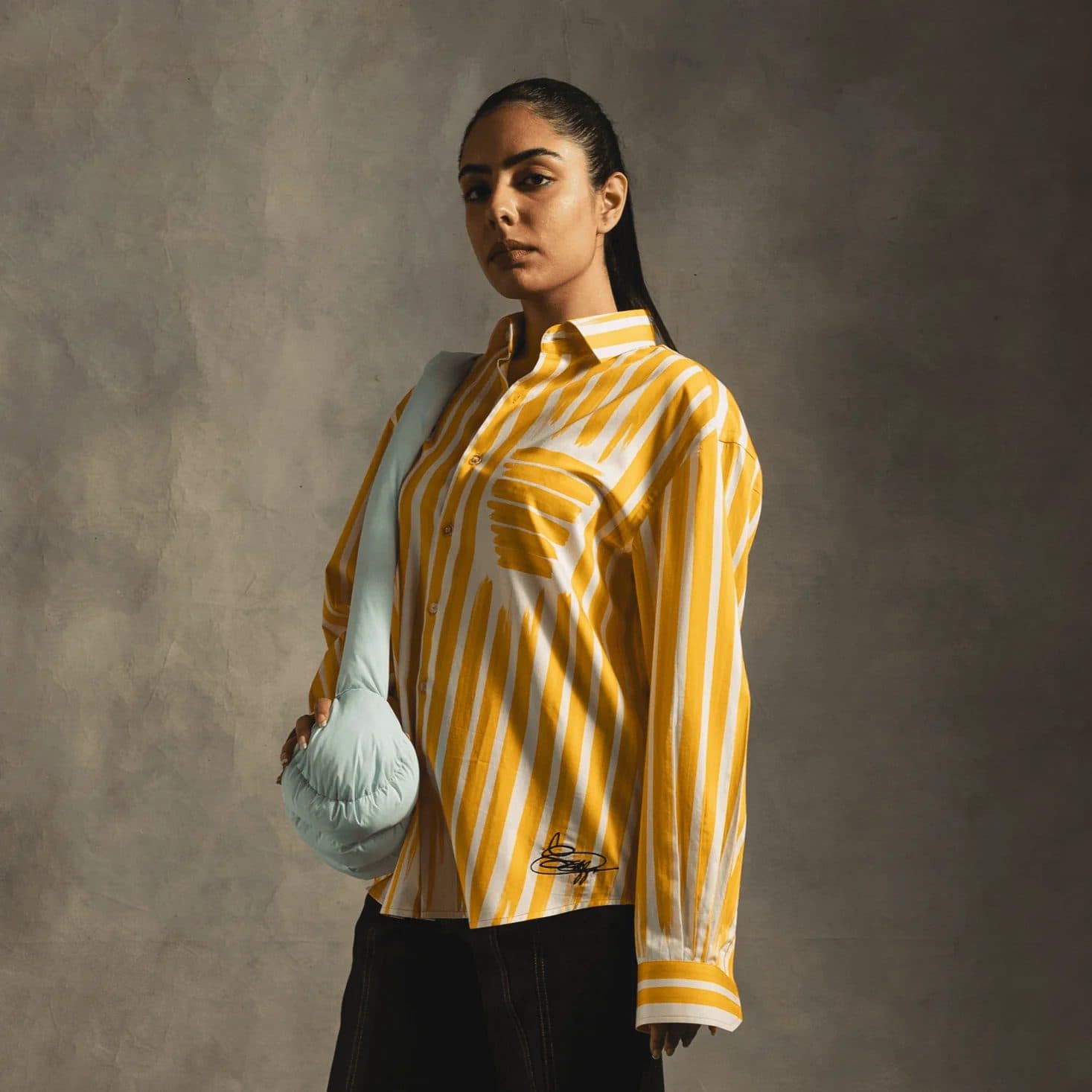 Fake Stripe Shirt In Yellow image 1