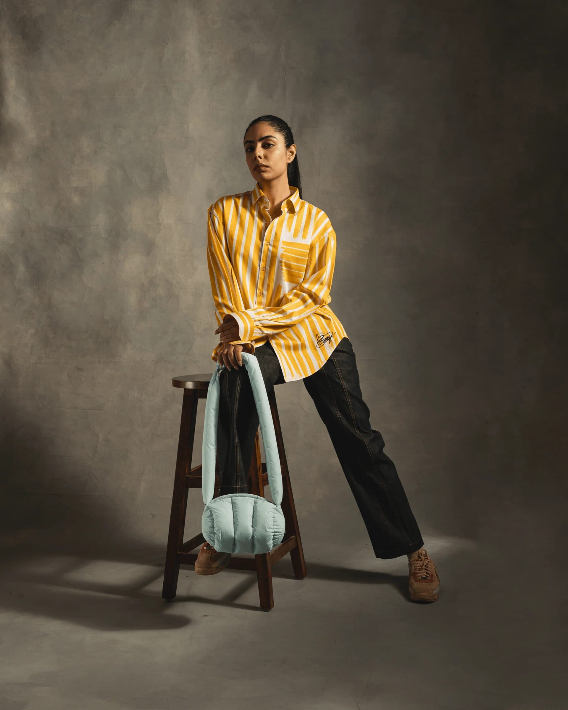 Fake Stripe Shirt In Yellow image 2