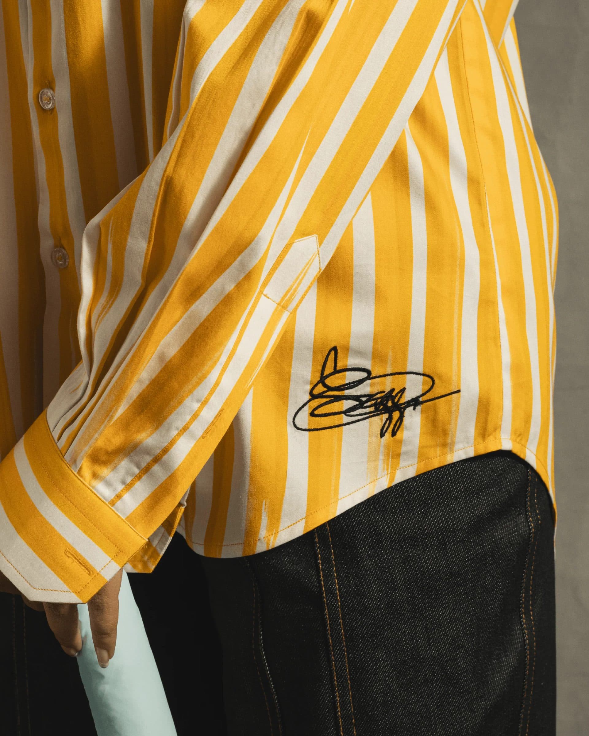 Fake Stripe Shirt In Yellow image 4