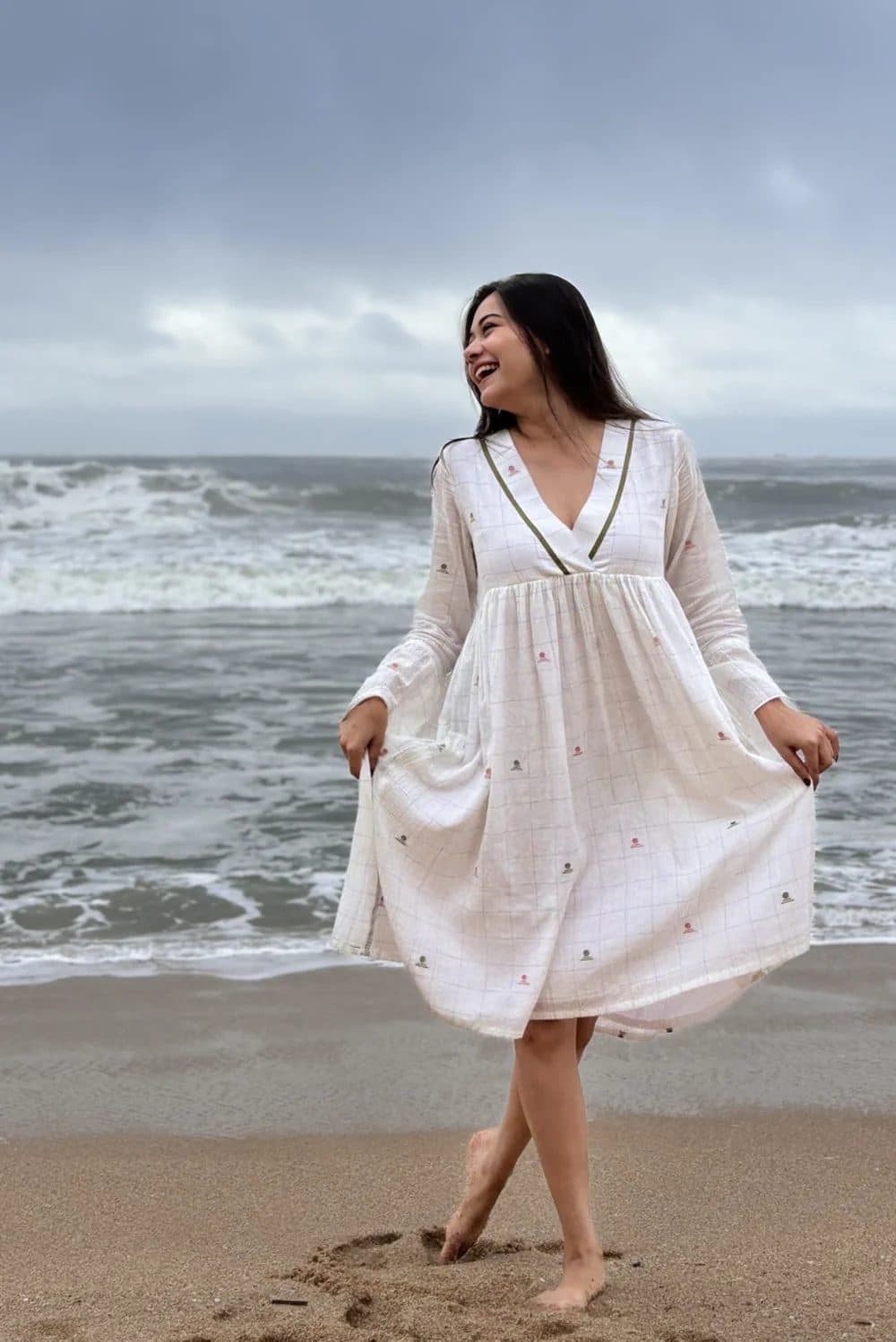 Spring Serenade White Jamdani Dress image 1