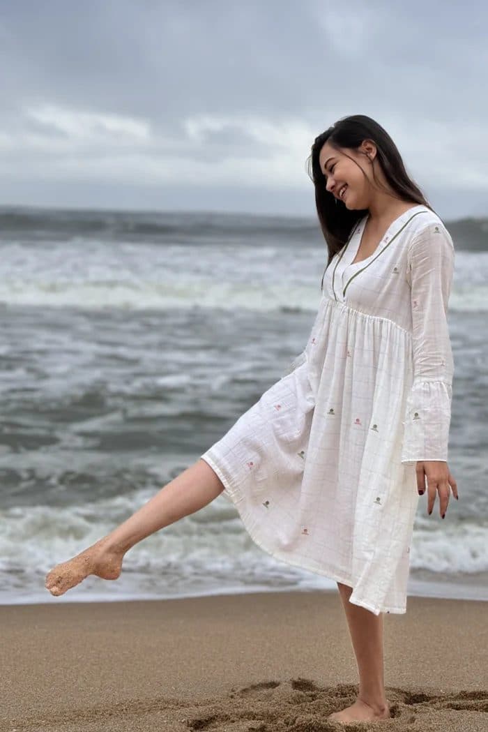 Spring Serenade White Jamdani Dress image 3