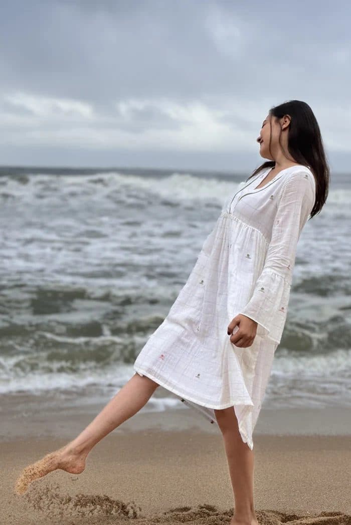 Spring Serenade White Jamdani Dress image 4