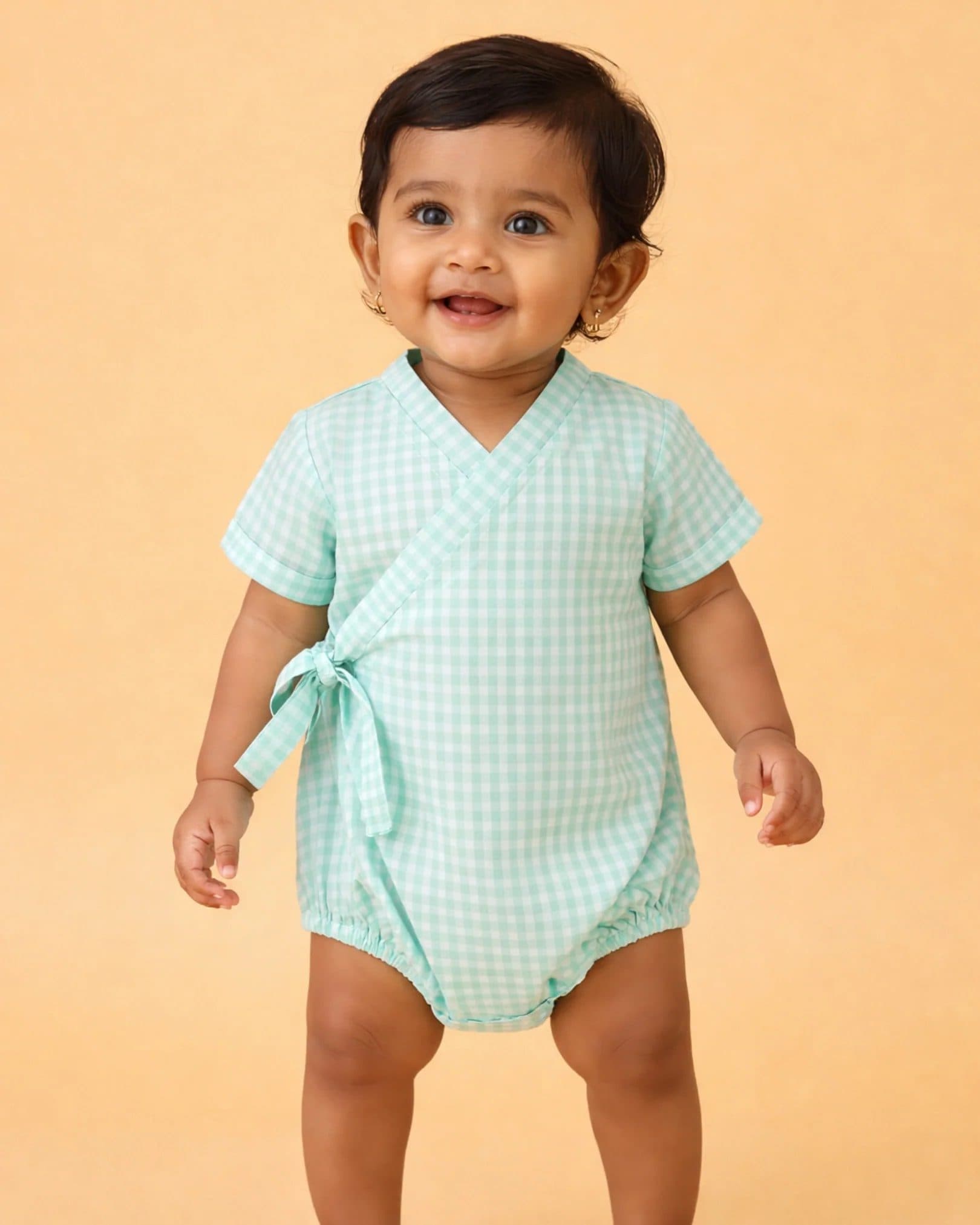 Minty Meadows Gingham Kimono Romper image 1