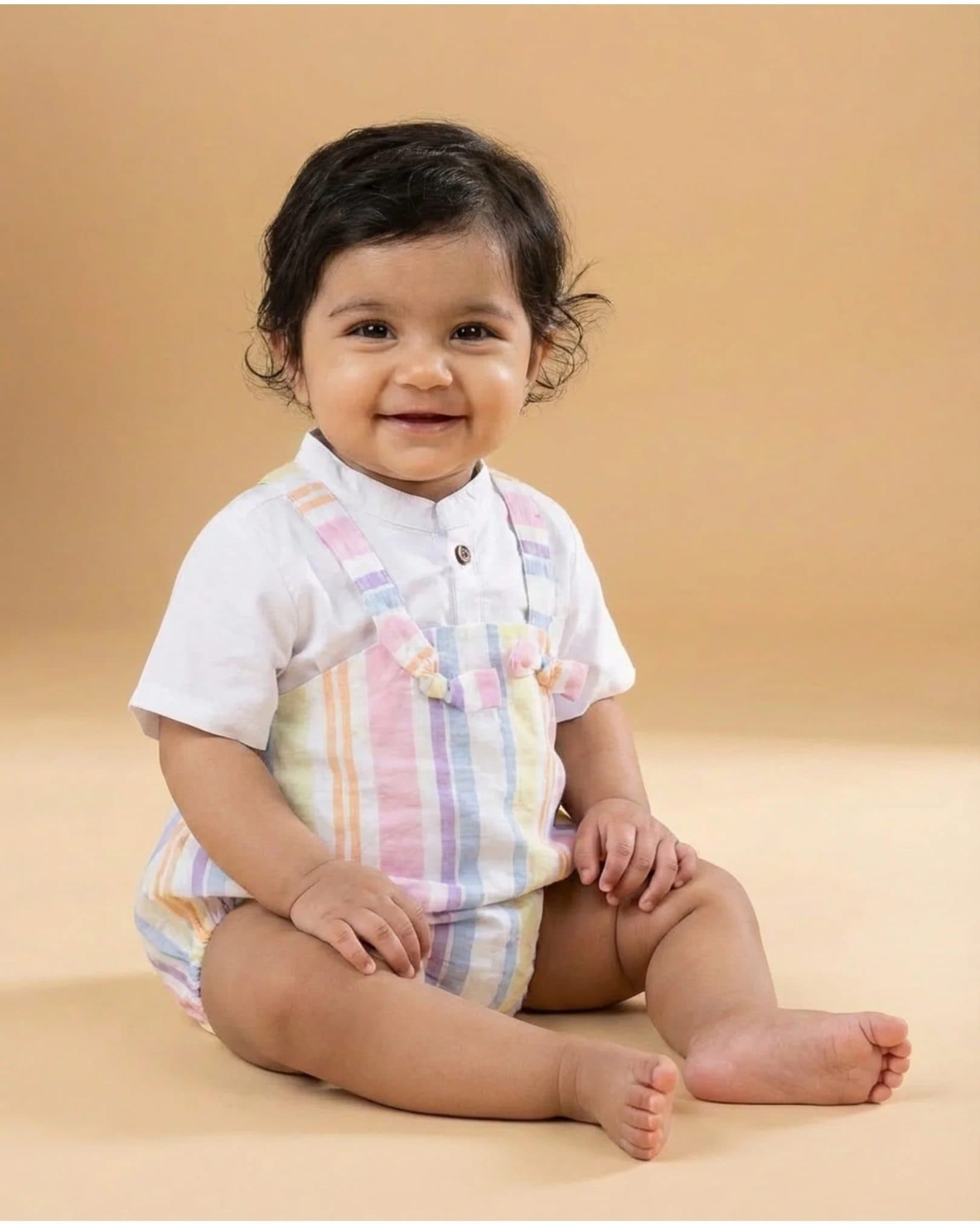 Rainbow Ribbons Suspender Romper Set