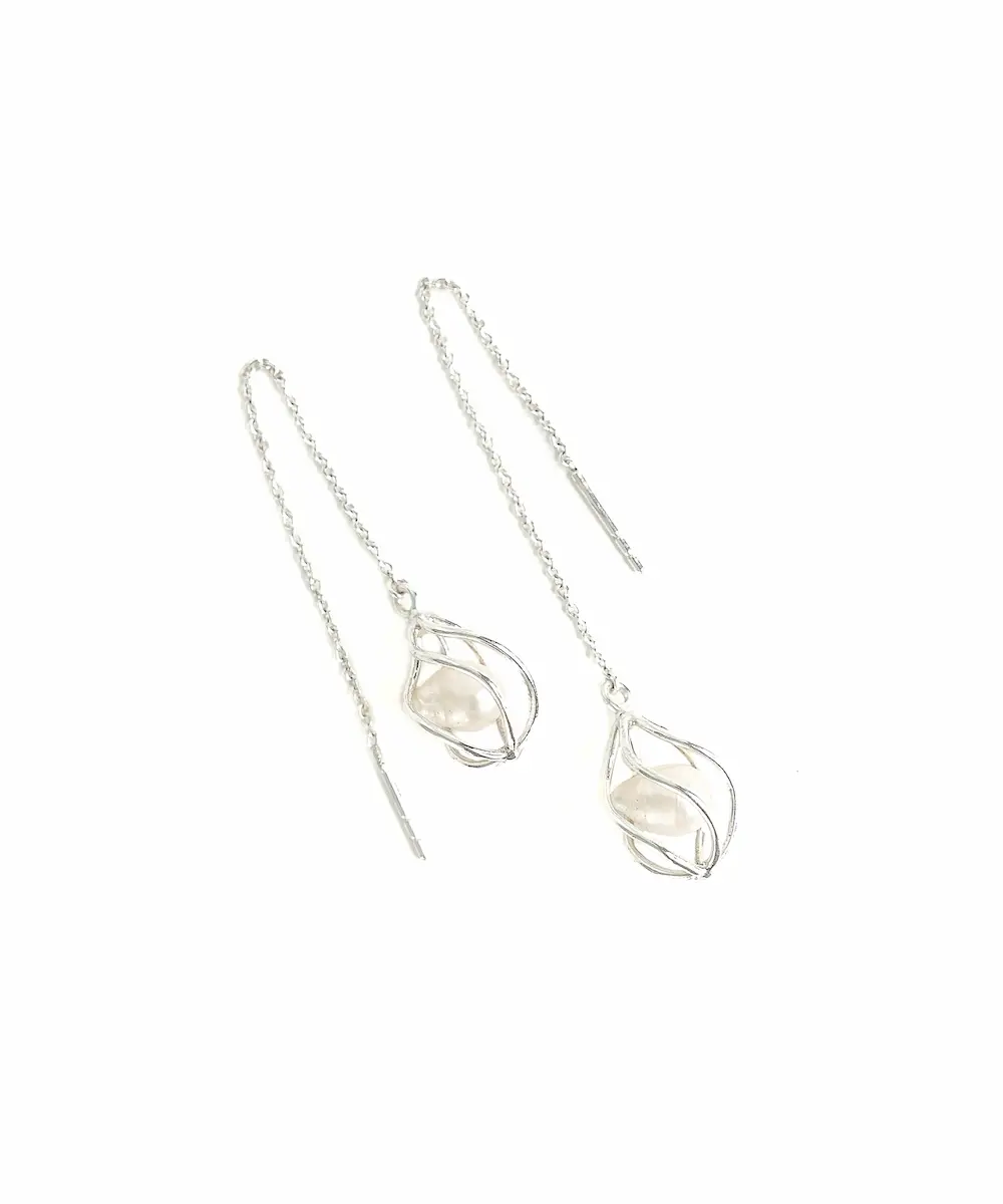 Caged Pearl Threader Earring image 1