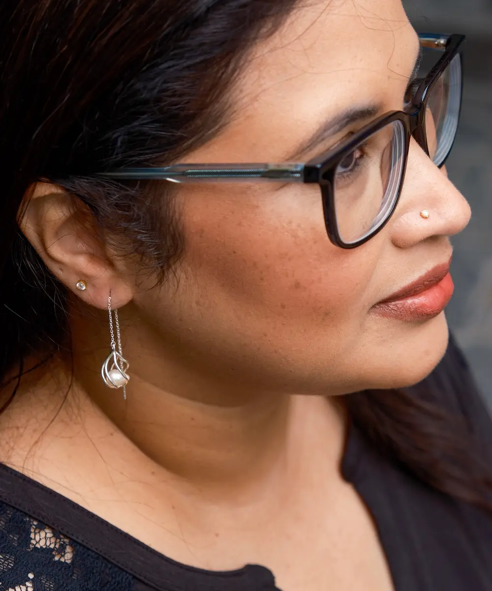 Caged Pearl Threader Earring image 3