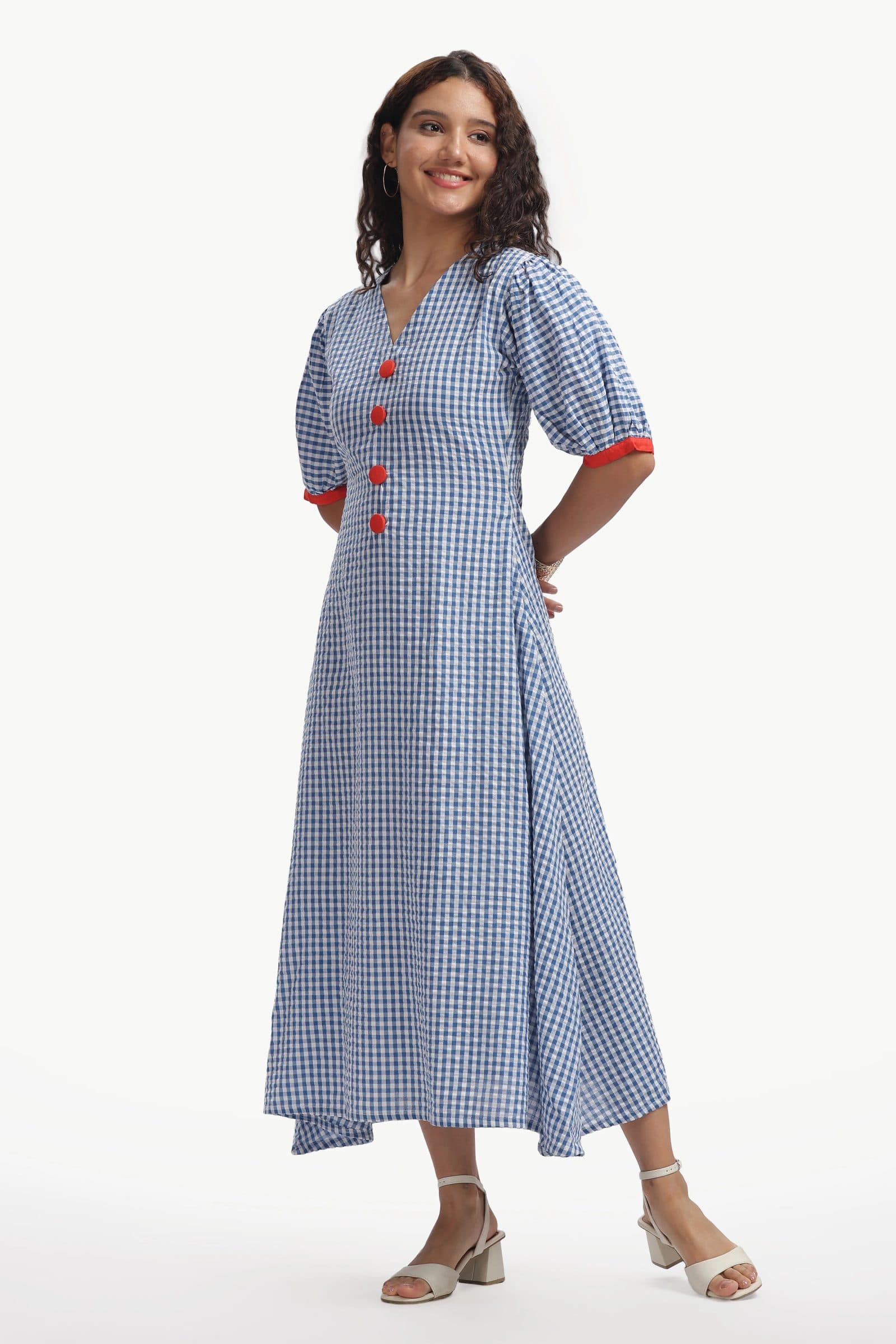 Black and White Cotton Seersucker Neelambari Maxi Dress For Women image 3