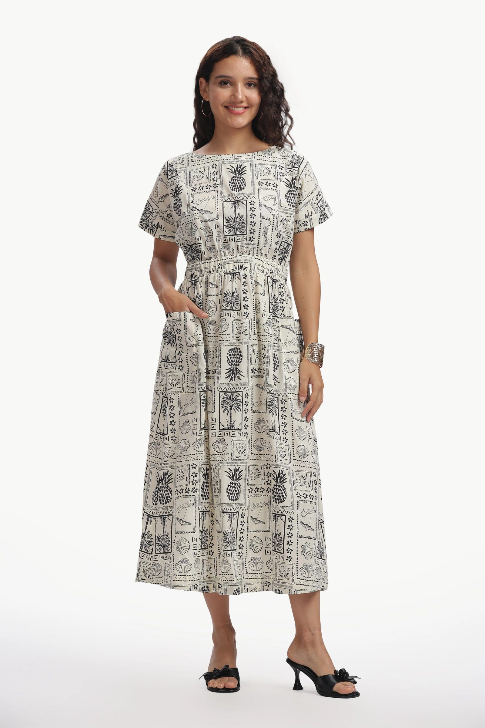 Black and White Pure Cotton Poplin Ambika Dress for Women image 1