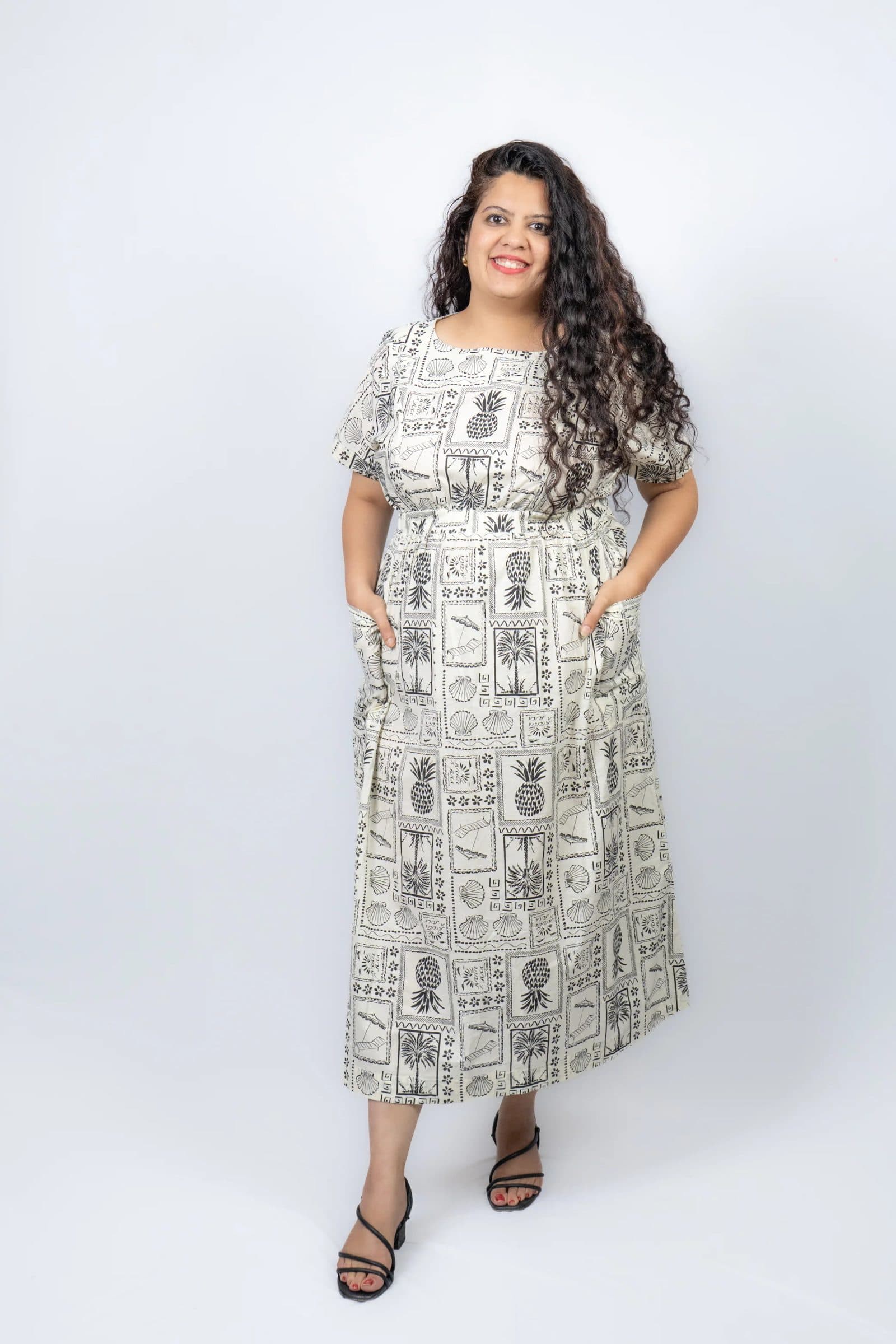 Black and White Pure Cotton Poplin Ambika Dress for Women image 2