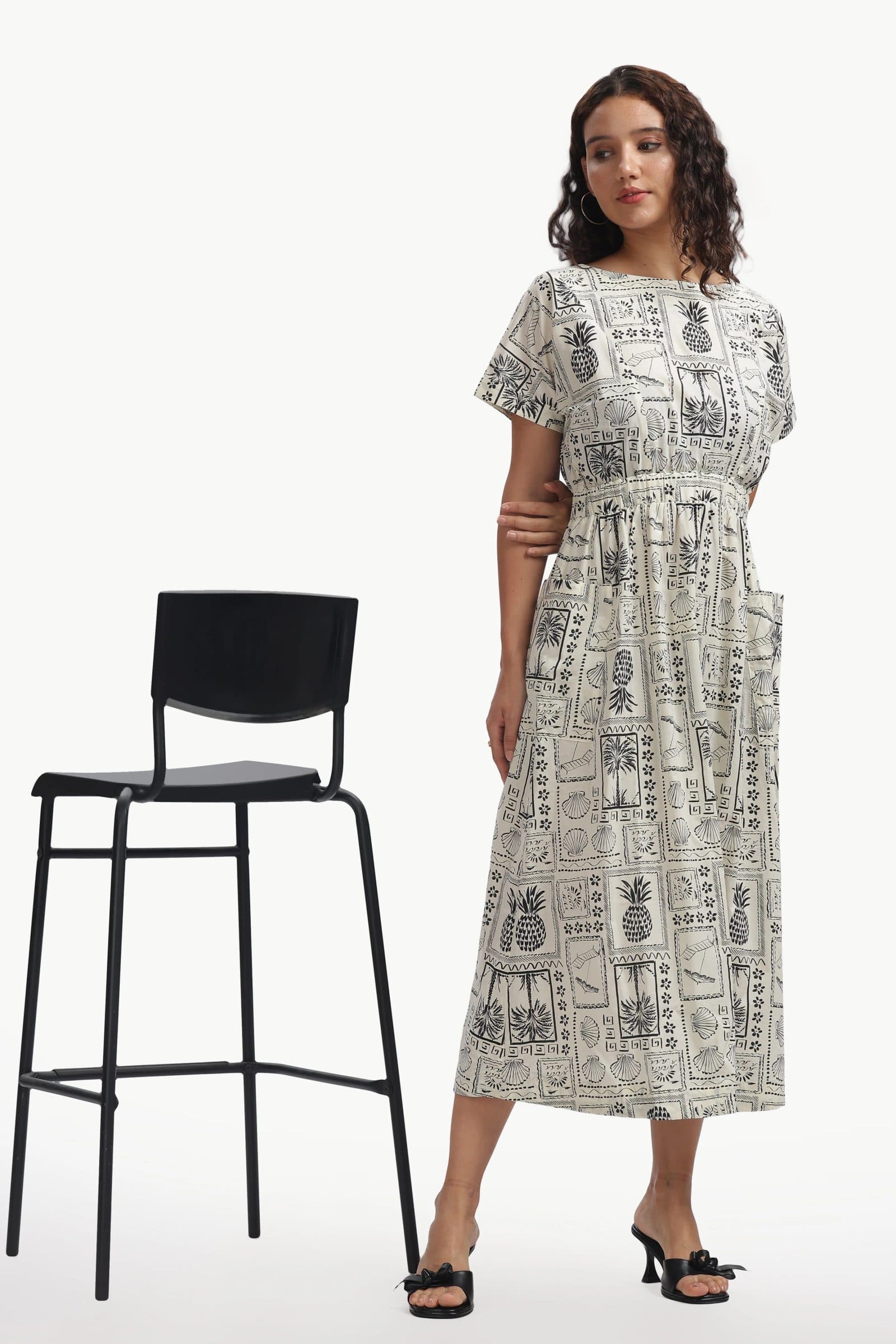 Black and White Pure Cotton Poplin Ambika Dress for Women image 5