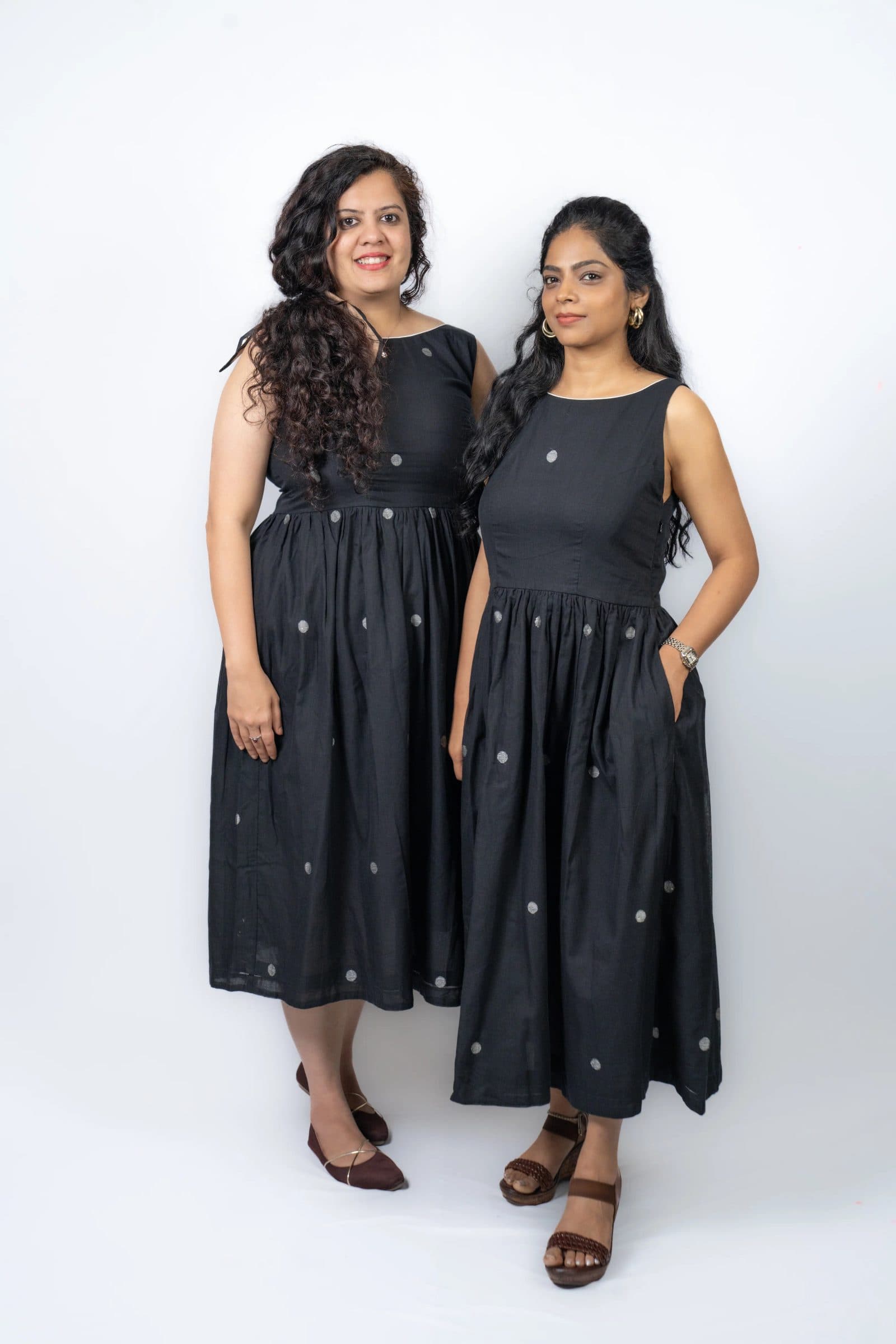 Black Cotton Mul Krishna Jamdani Dress For Women image 7