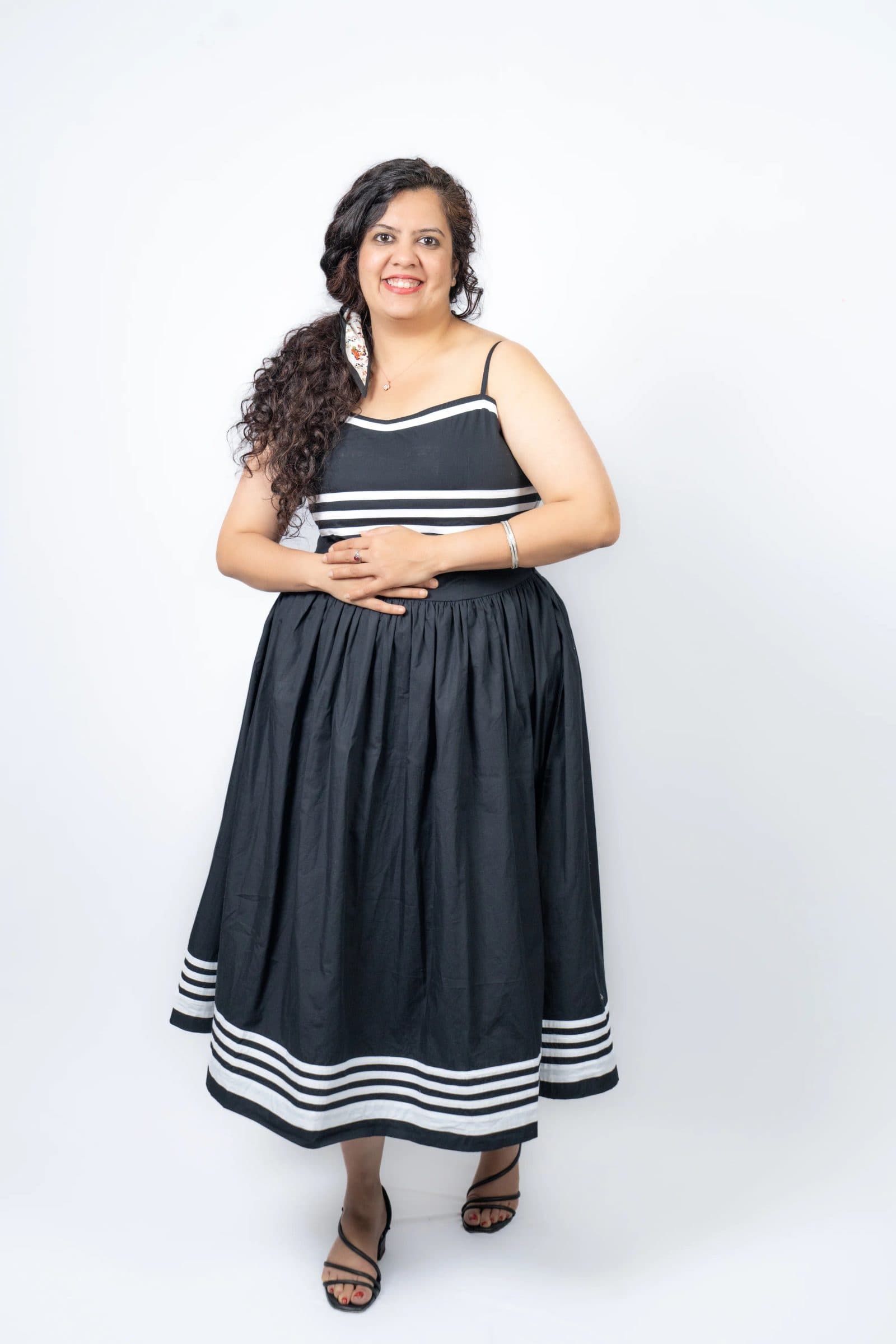 Black Cotton Poplin Poorna Midi Dress For Women