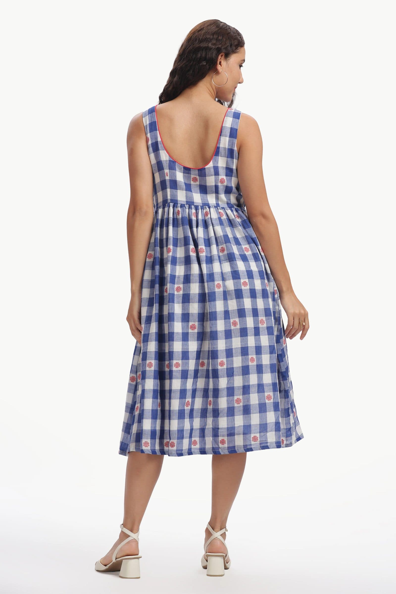 Blue Mul Cotton Neeli Chowka Jamdani Dress For Women hover