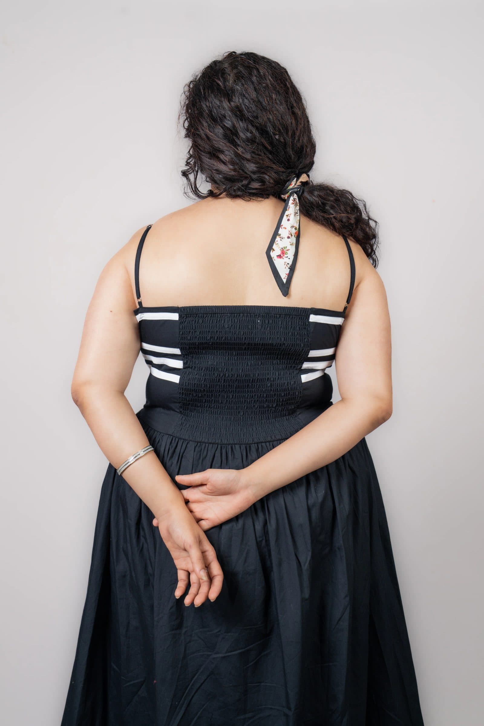 Black Cotton Poplin Poorna Midi Dress For Women hover