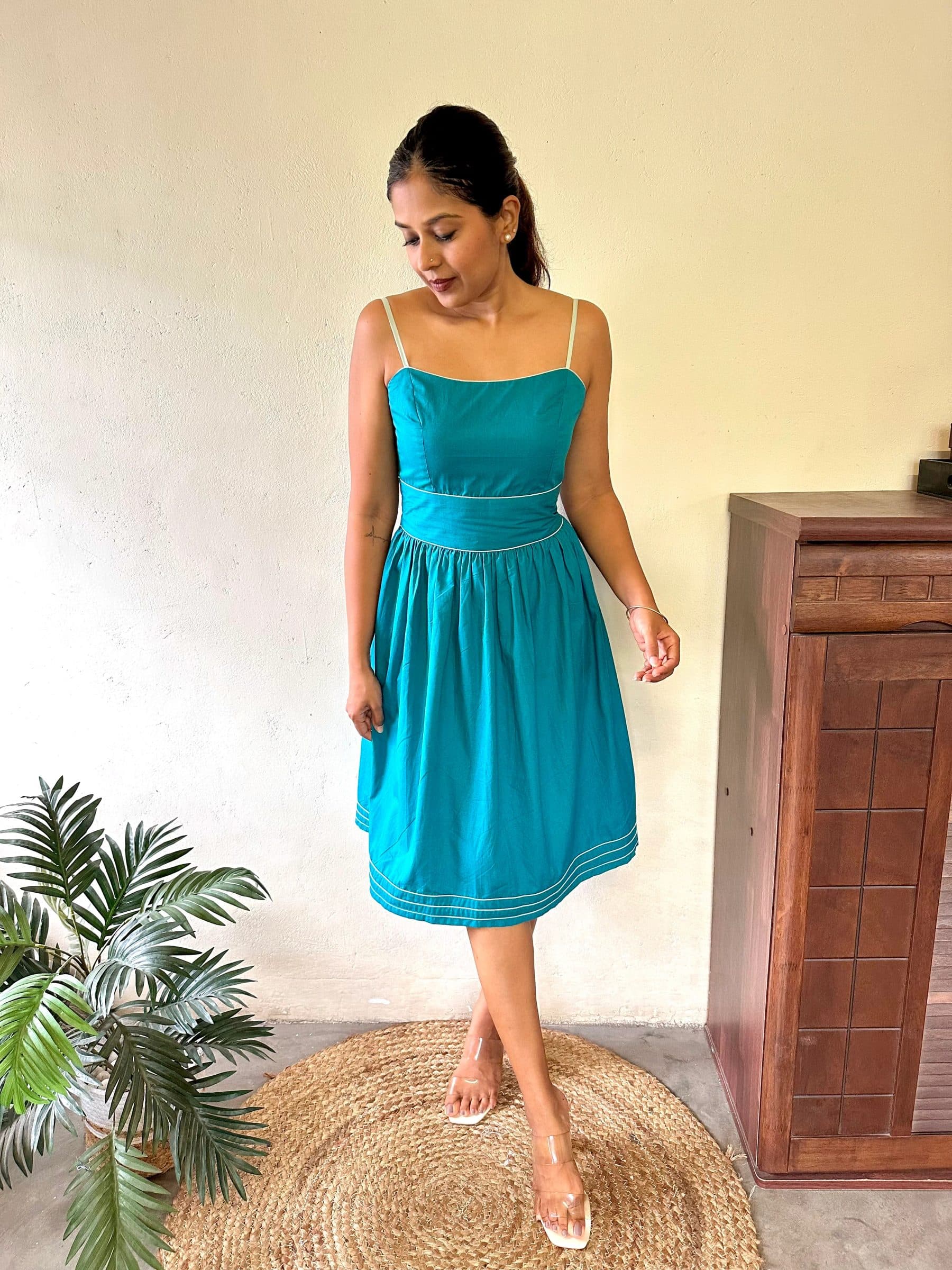 Blue Cotton Sharadha Dress For Women image 3