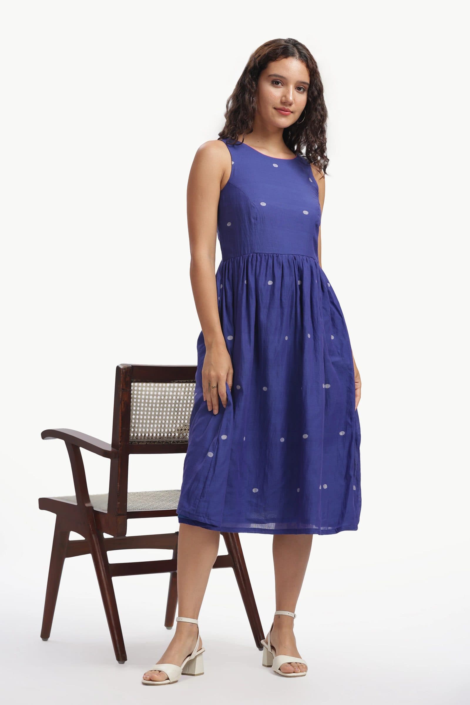 Blue Mul Jamdani Navilu Dress For Women image 3
