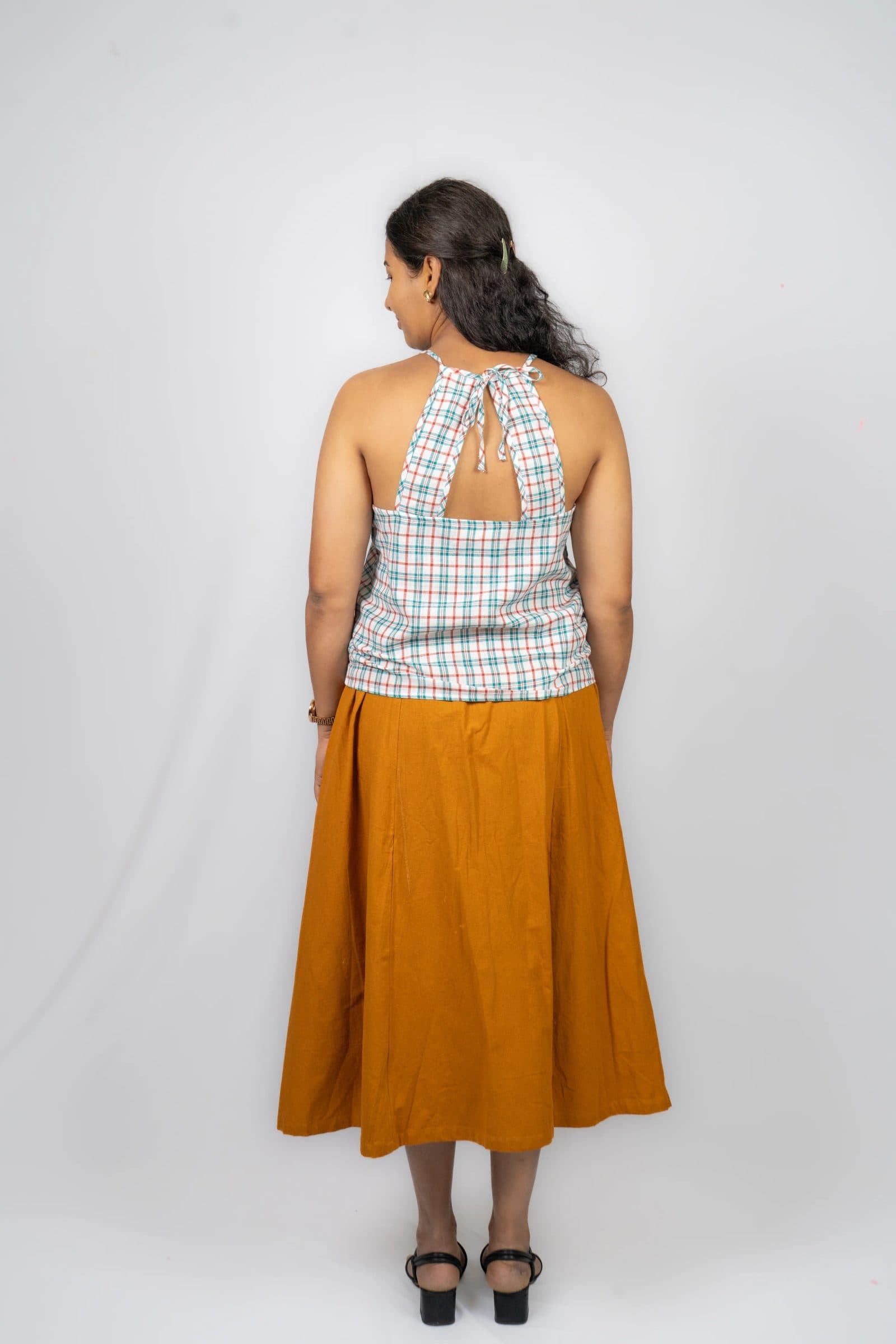 Mustard Handwoven Kala Cotton Ganga Midi Skirt For Women image 3