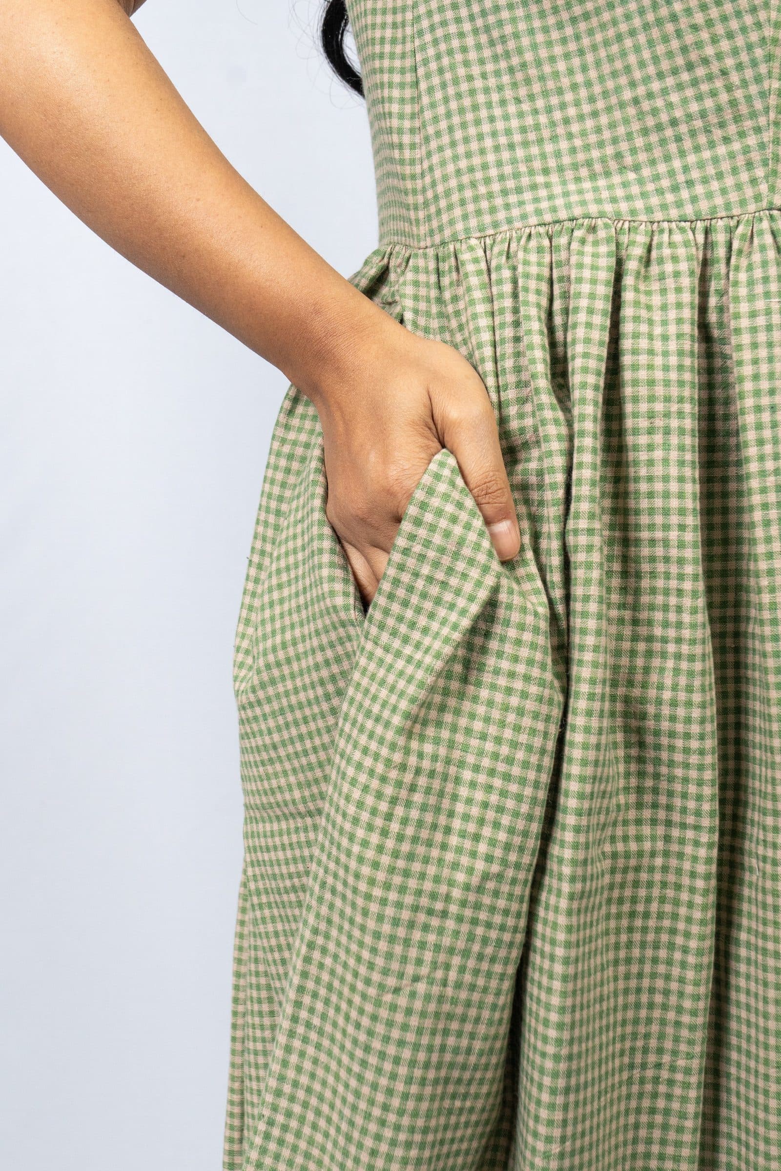 Green Handloom Khadi Cotton Pakshi Midi Dress For Women image 4