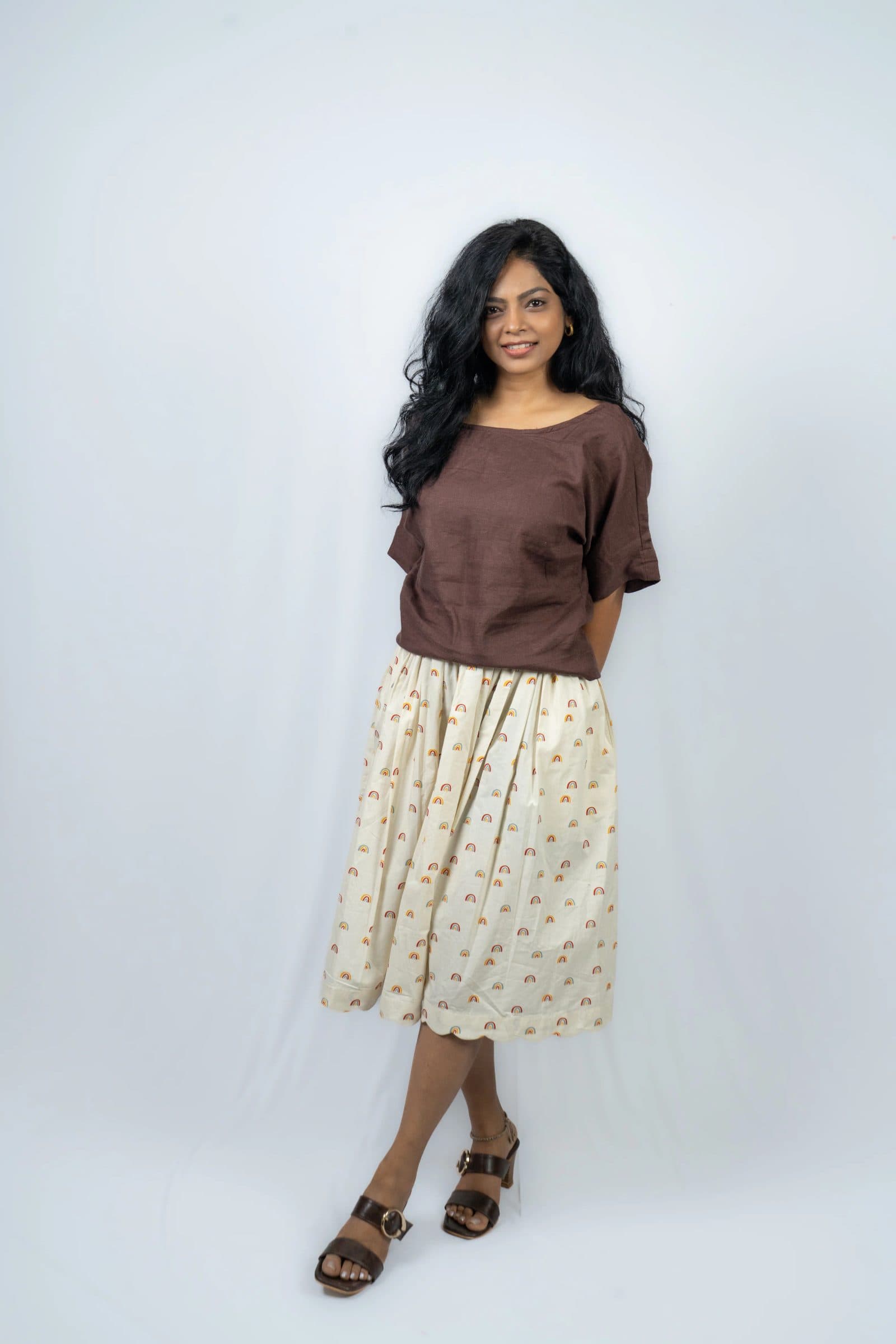 Off White Cotton Kamana Scallop Skirt For Women