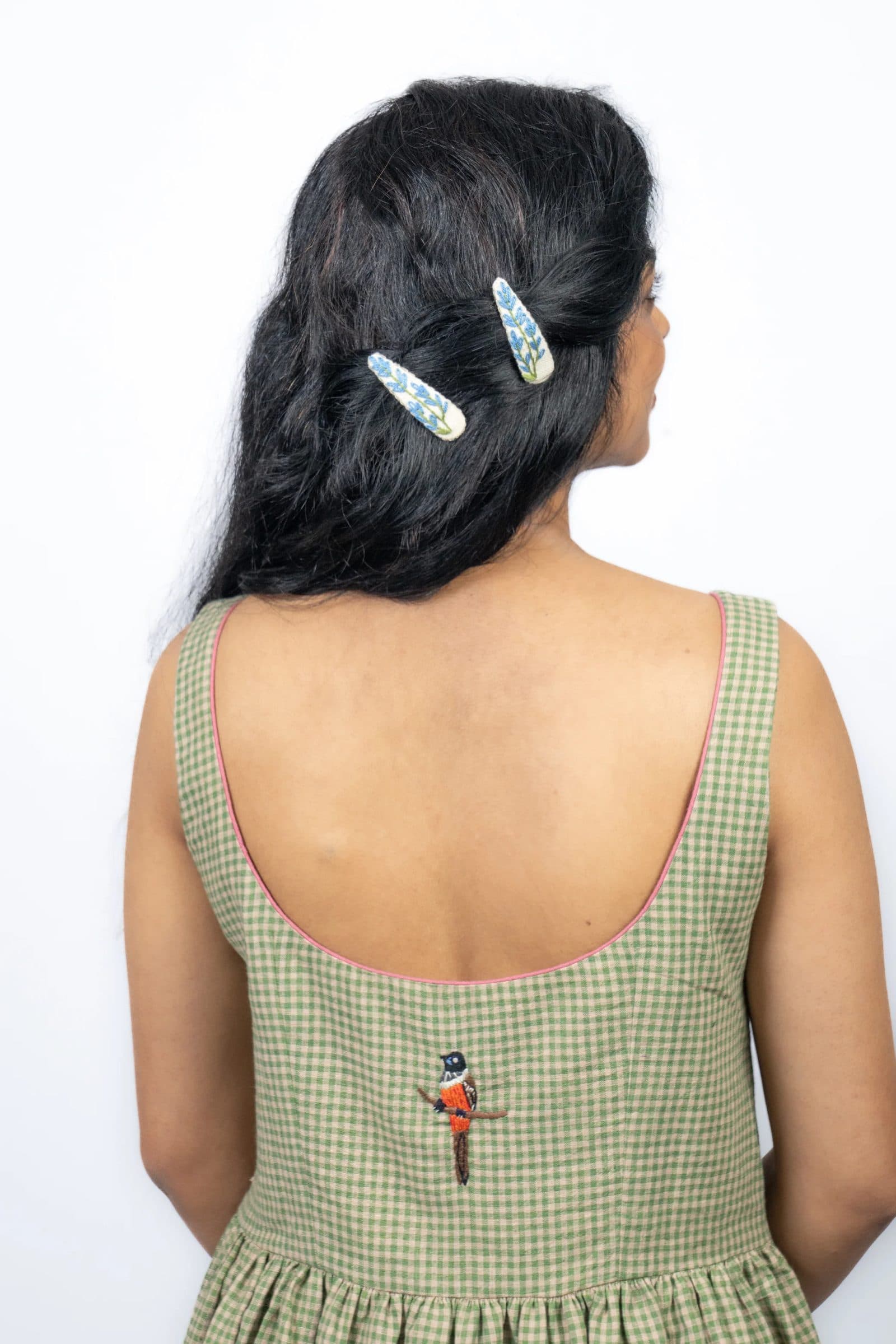 Green Handloom Khadi Cotton Pakshi Midi Dress For Women image 6