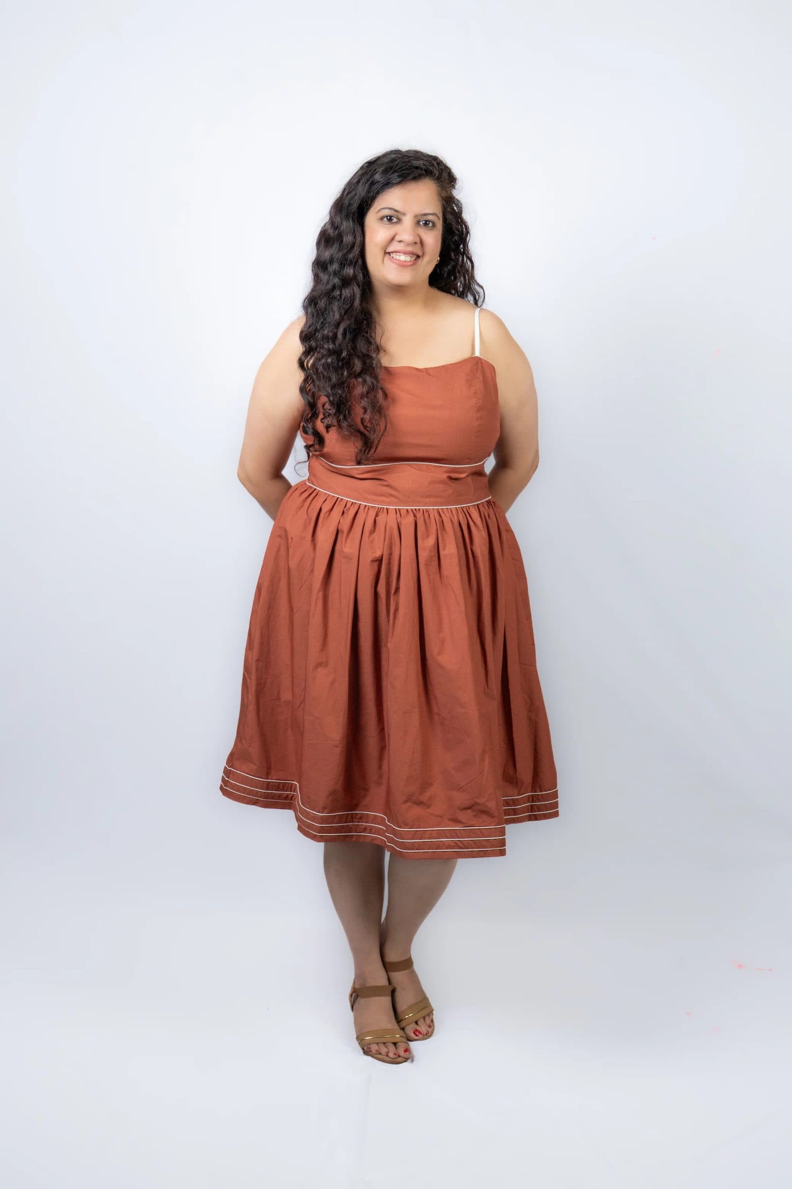 Brick Red Cotton Medha Dress For Women image 4