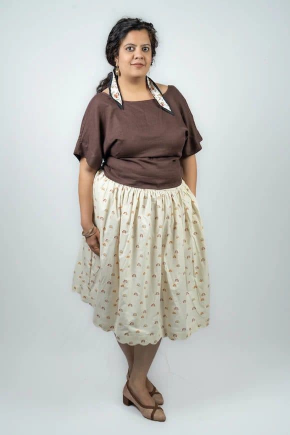 Off White Cotton Kamana Scallop Skirt For Women image 5