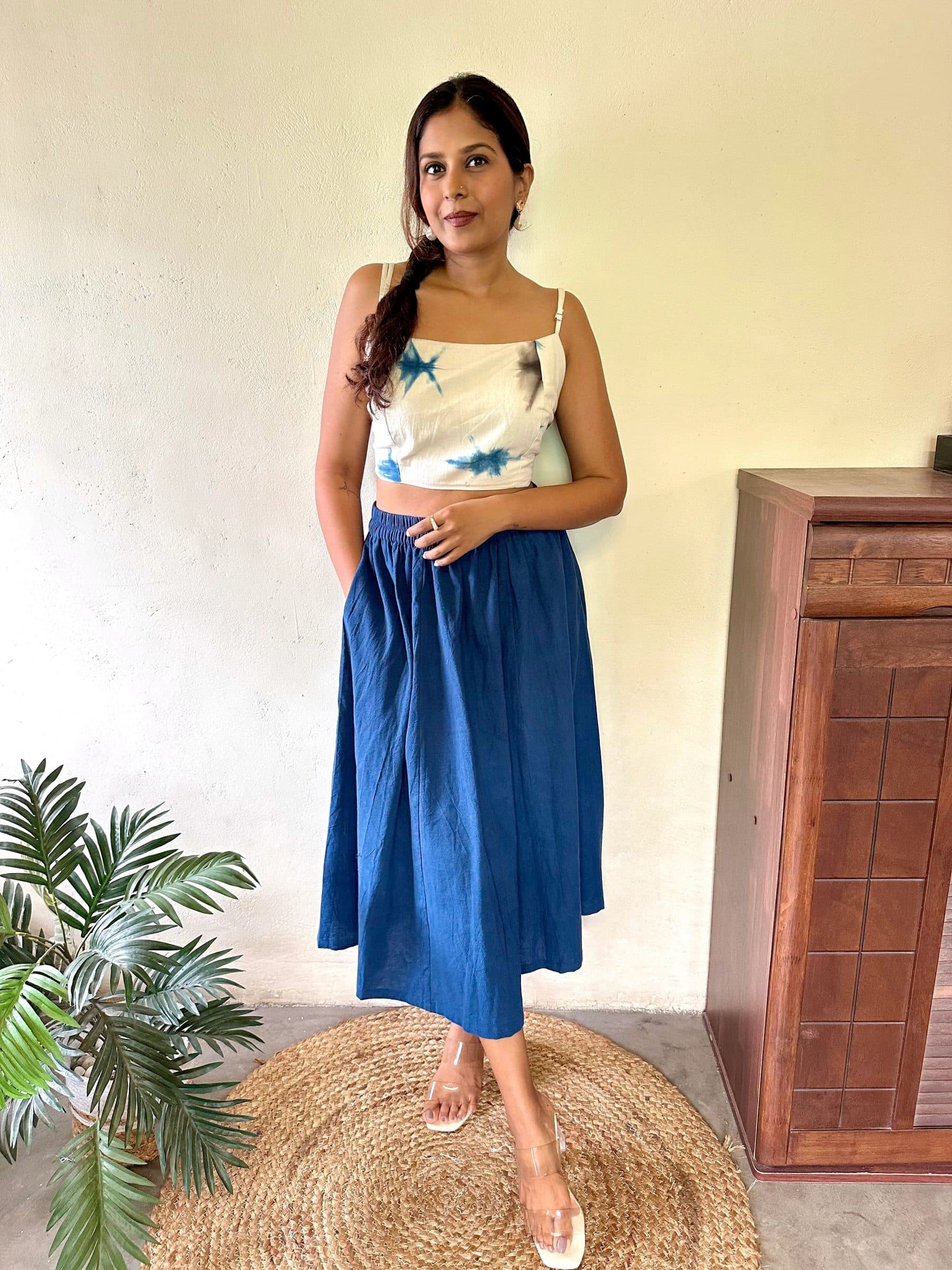Blue Handwoven Kala Cotton Jala Midi Skirt For Women image 3