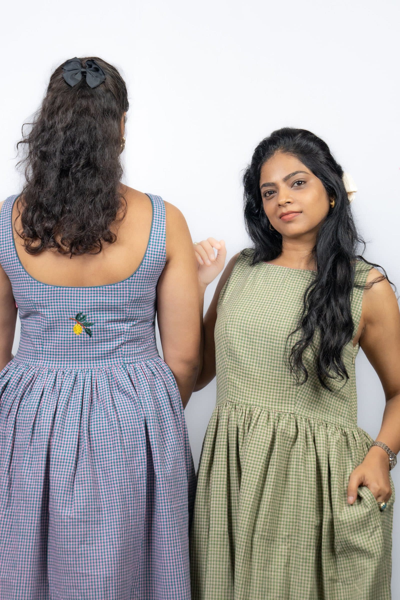 Green Handloom Khadi Cotton Pakshi Midi Dress For Women image 8