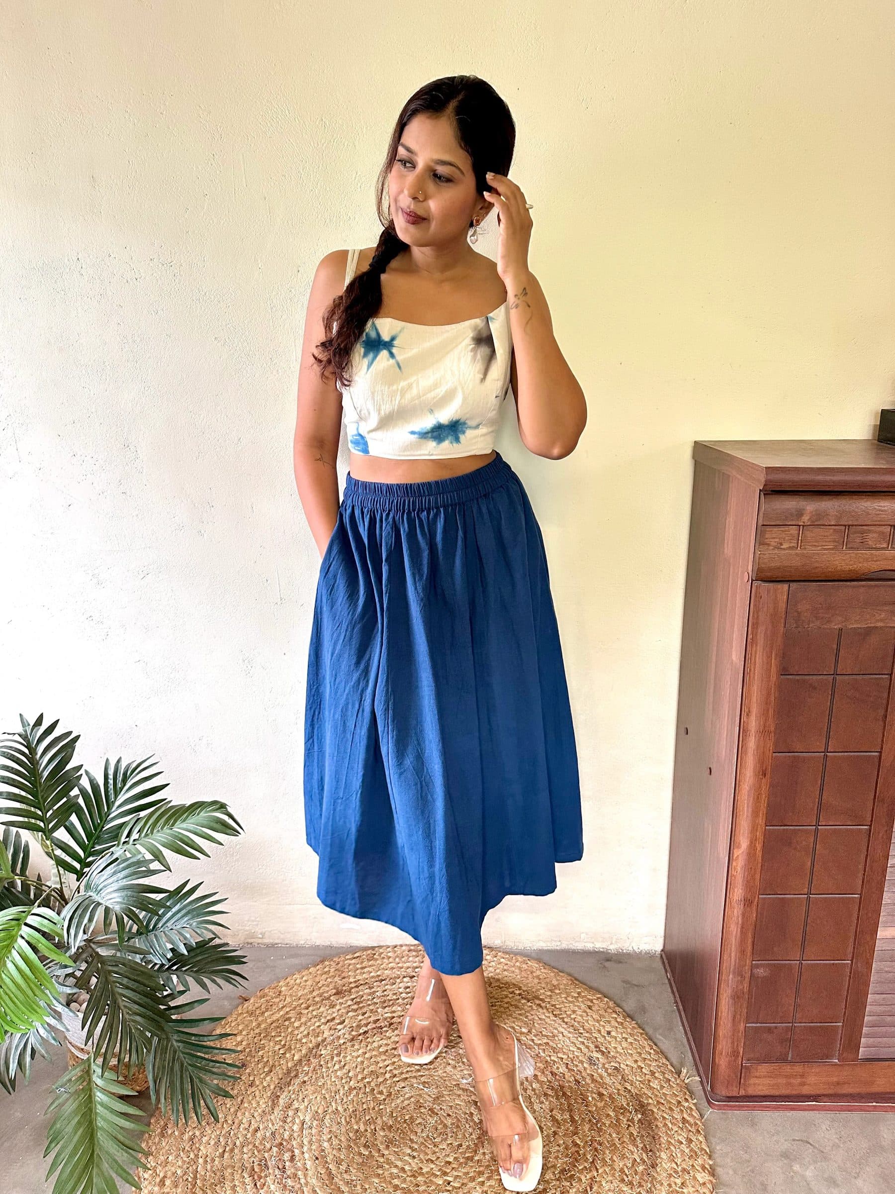 Blue Handwoven Kala Cotton Jala Midi Skirt For Women image 4
