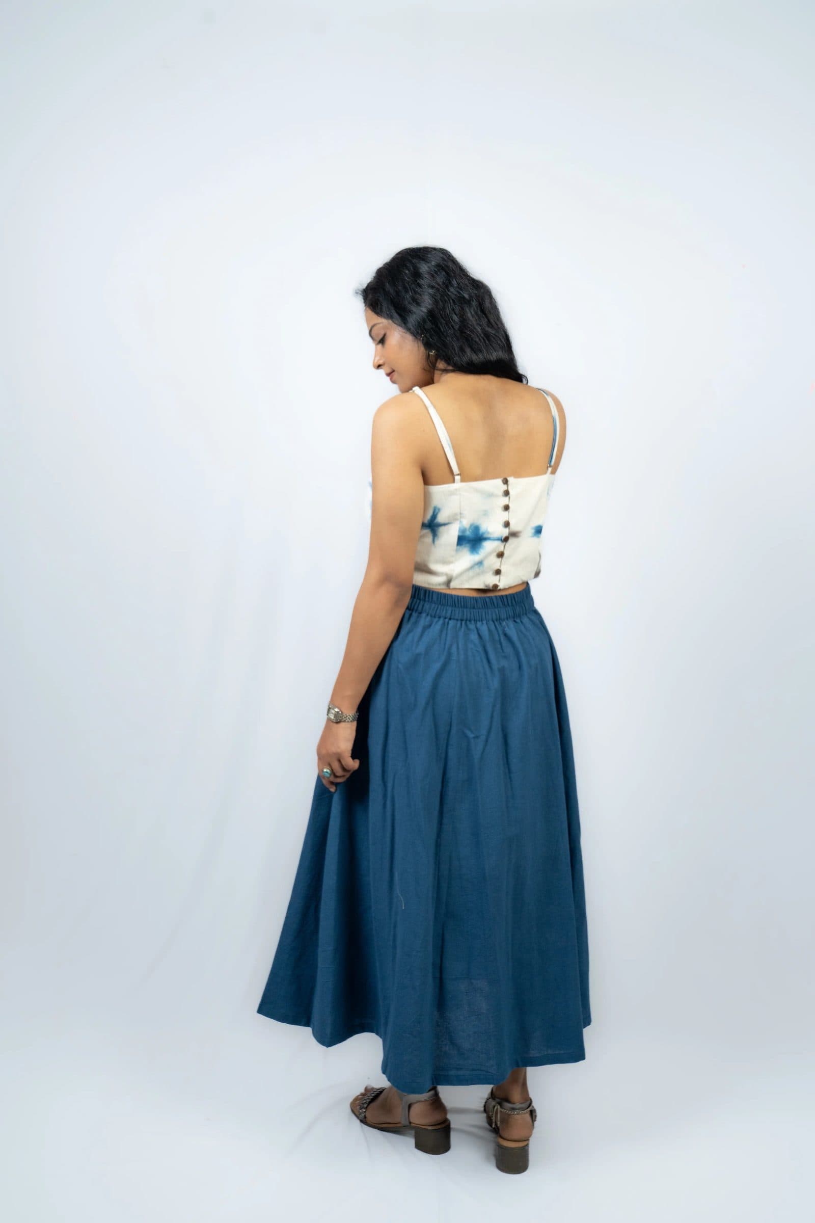 Blue Handwoven Kala Cotton Jala Midi Skirt For Women image 5