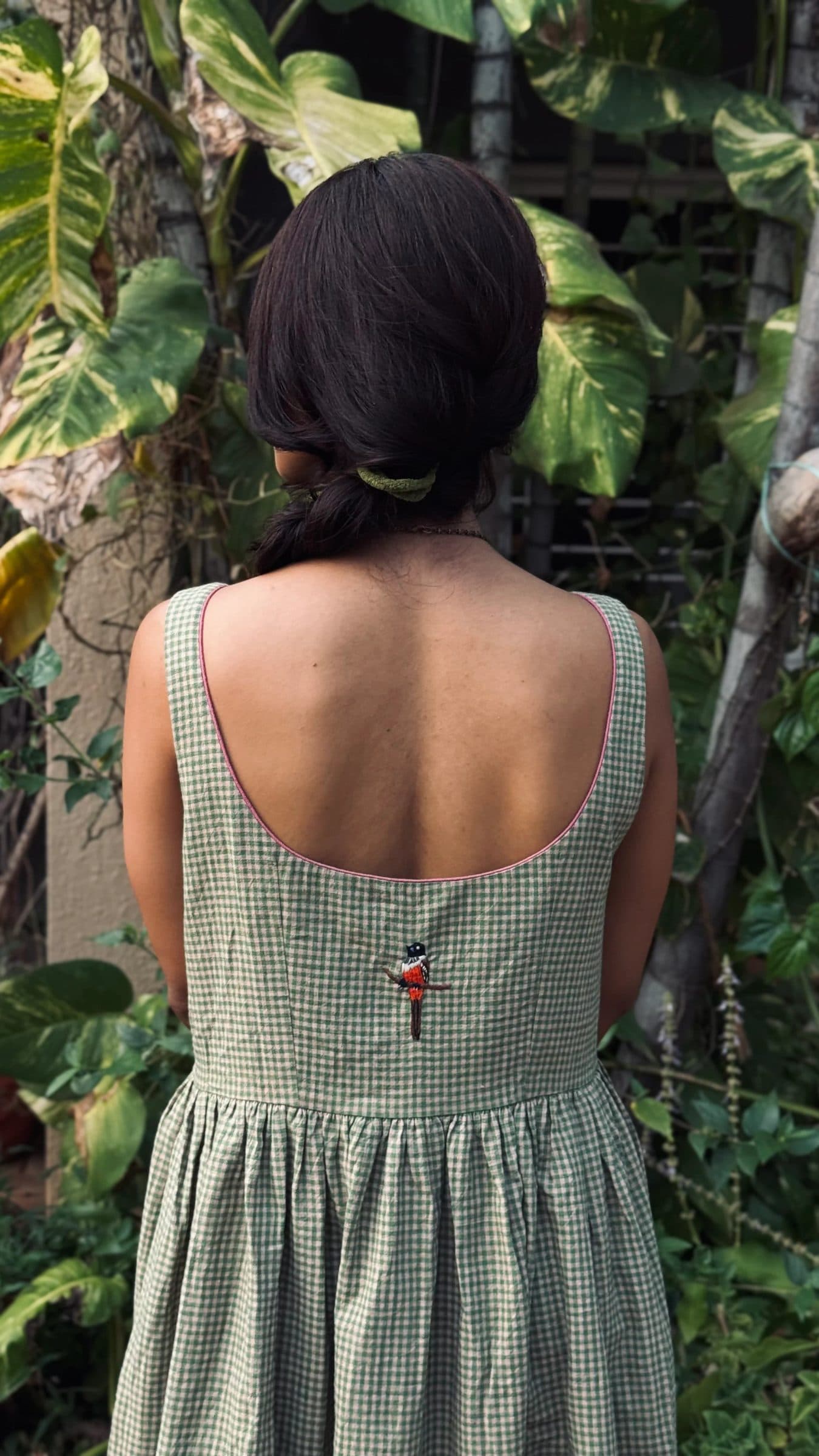 Green Handloom Khadi Cotton Pakshi Midi Dress For Women image 10