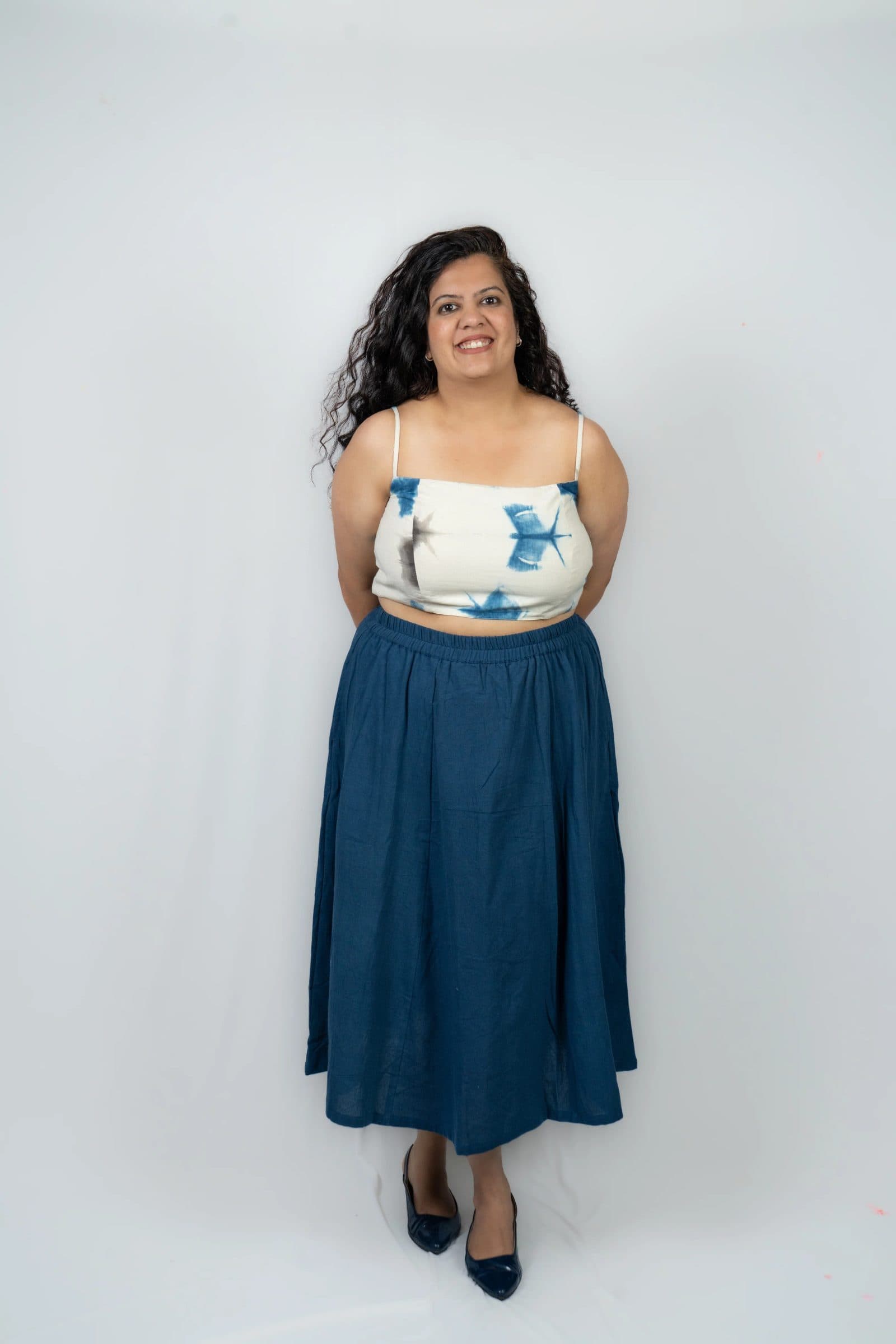 Blue Handwoven Kala Cotton Jala Midi Skirt For Women image 6
