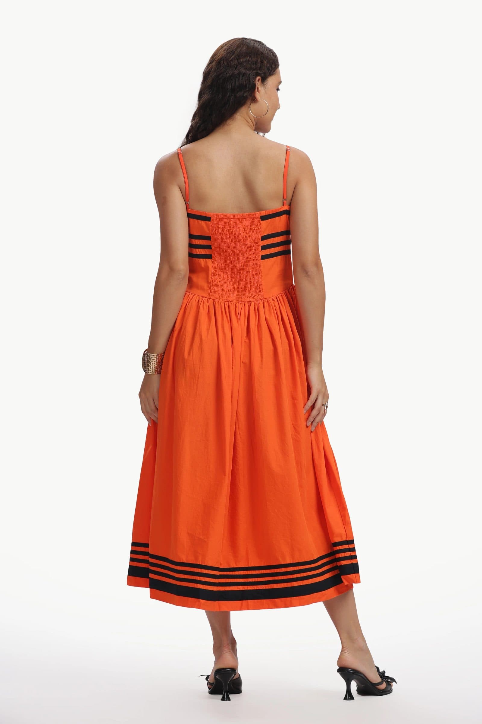 Orange Cotton Padma Midi Dress For Women image 2